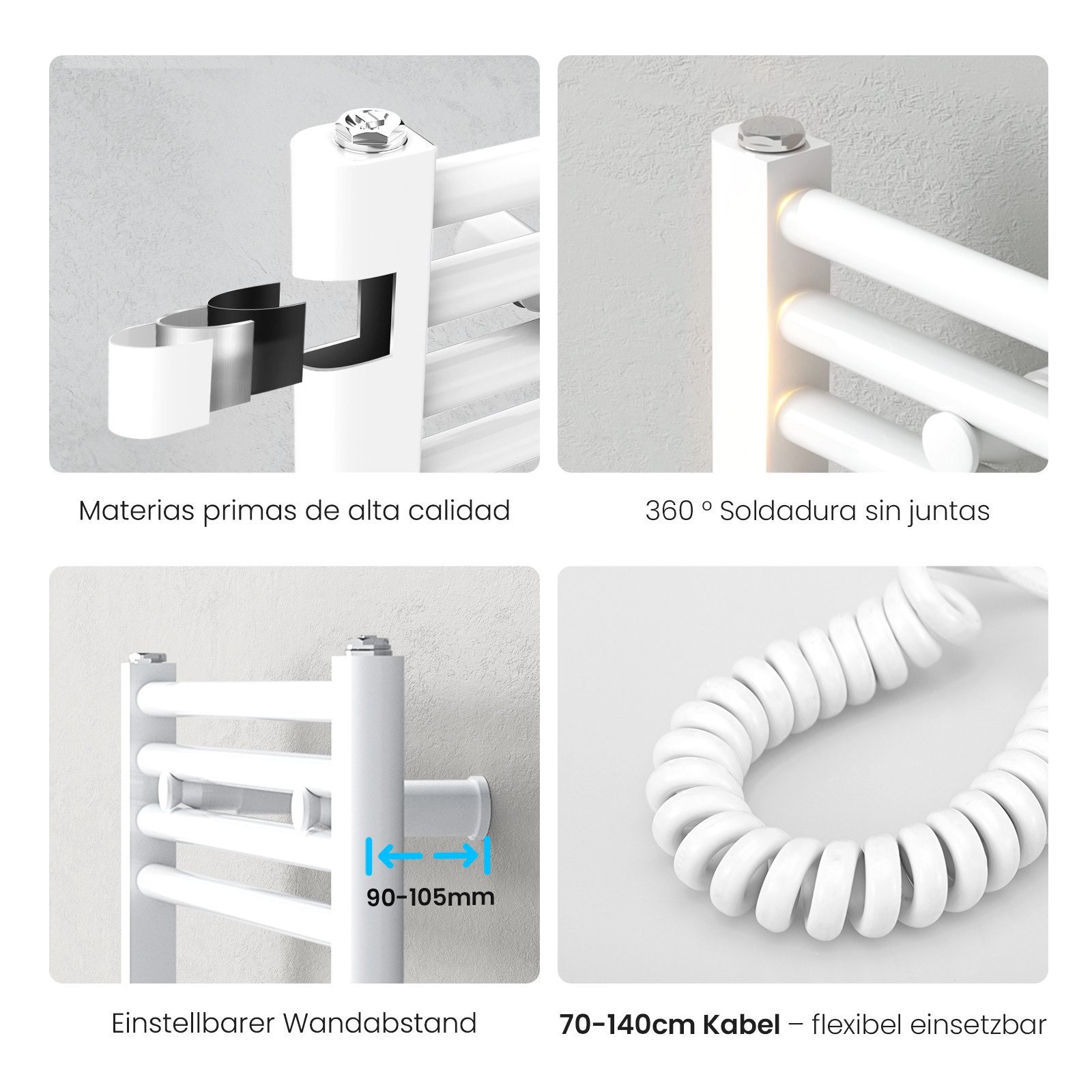 MEYKOERS Elektrischer Badheizkörper Handtuchheizkörper mit Smart WiFi Thermostat Heizstab, 500W/600W, Höhe: 120 cm, Intelligente Steuerung, 4 Modi und Smartes Heizen
