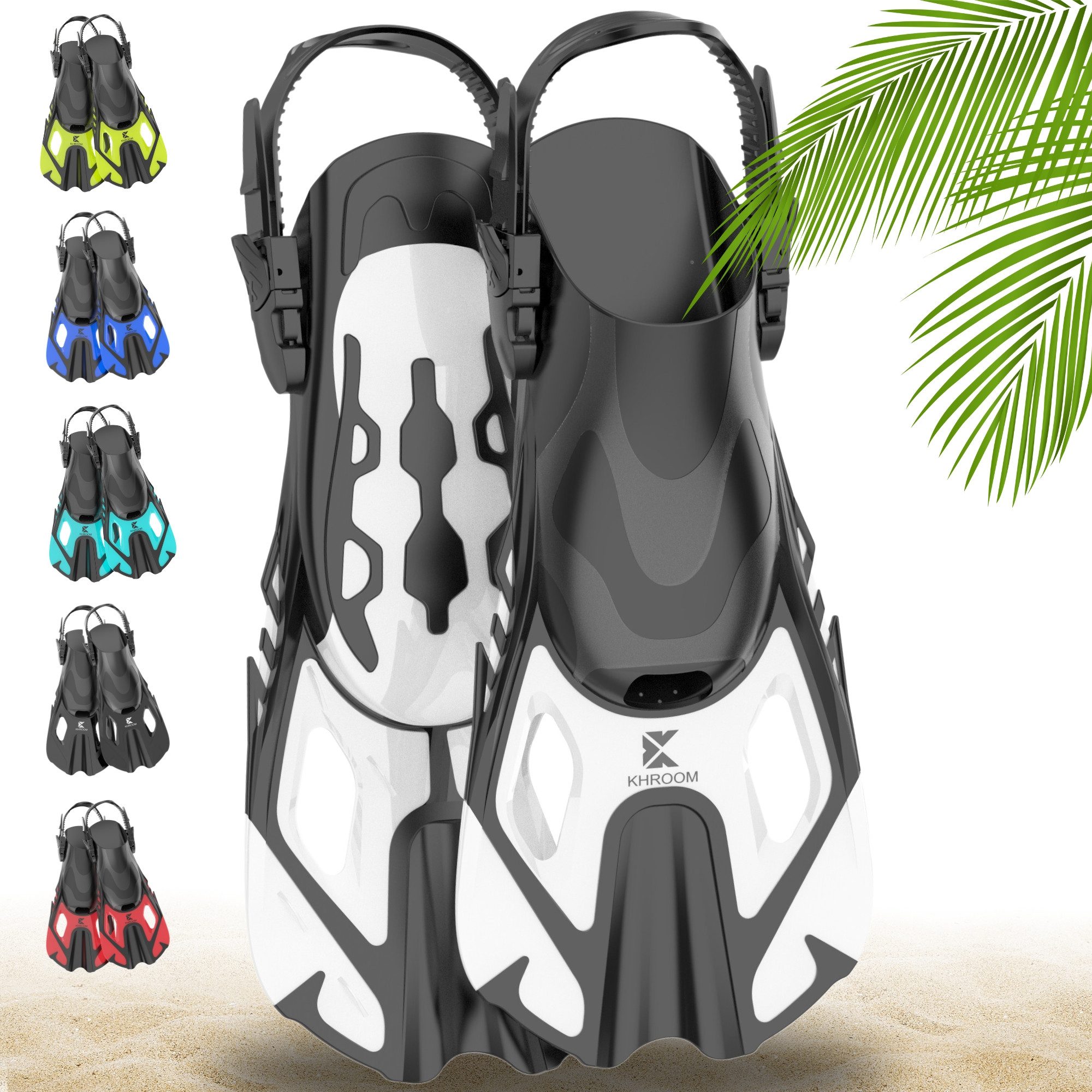 Khroom Flosse Gr.32-47 Erwachsene und Kinder Schwimmflossen Kurzflossen Schnorcheln (Schnorchelflossen), verstellbar, kurz, leichtes Reisegepäck