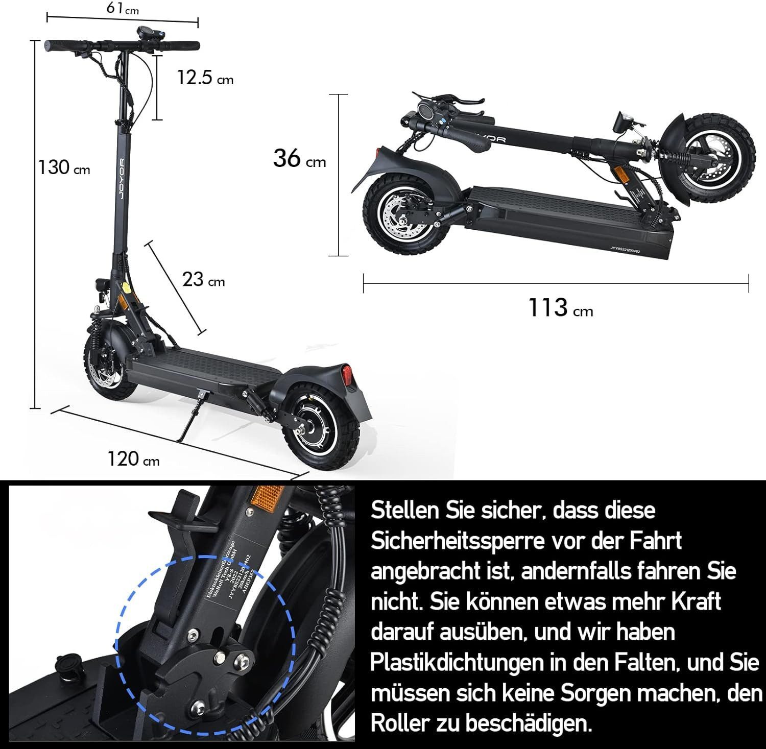 JOYOR E-Scooter Y8S mit Straßenzulassung, ABE Zertifizierung, 100km Reichweite, 500,00 W, 20 km/h, 48V 26 Ah, Bremslicht & Scheinwerfer, vollgefedert, Scheibenbremsen