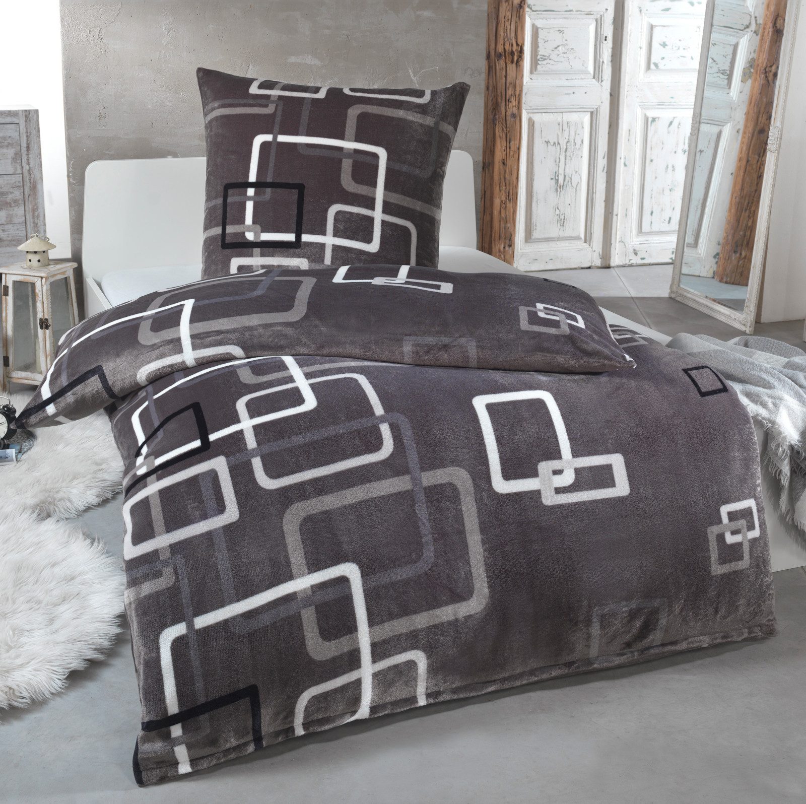 Malika Bettwäsche aus 100% Mikrofaser, 135x200 + 80x80 cm Cashmere Touch, Grau, Boxen, Cashmere Touch, 2 teilig, Für Allergiker geeignet, pflegeleicht, angenehm weicher Stoff