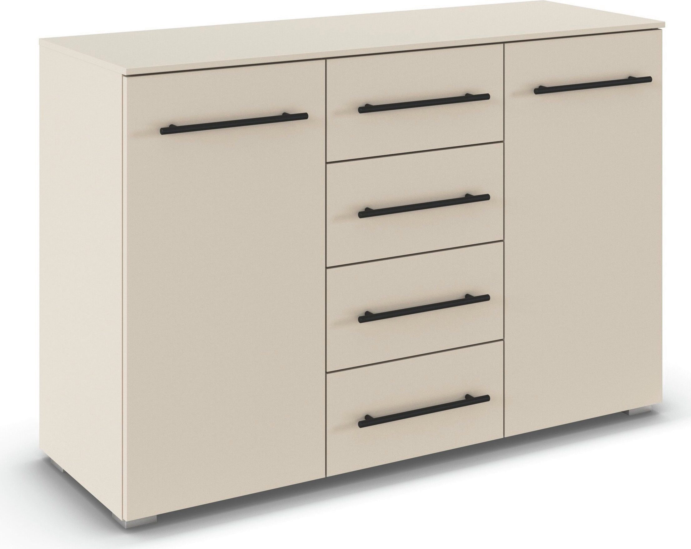 OTTO home Kombikommode Sideboard Türkommode Schubladenkommode Kommode RONDO (Breite 120 / Höhe 81 cm, 4 Einlegeböden), mit 4 geräumigen Schubladen Metallgriff in Schwarz MADE IN GERMANY