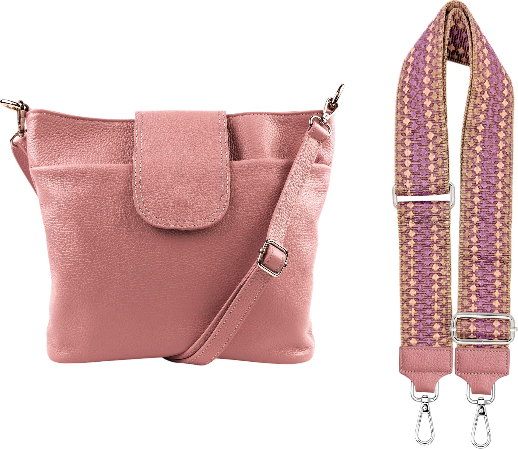 Schultertasche Umhängetasche Damen Echtleder mit Verstellbar Abnehmbar Breiter Gurt