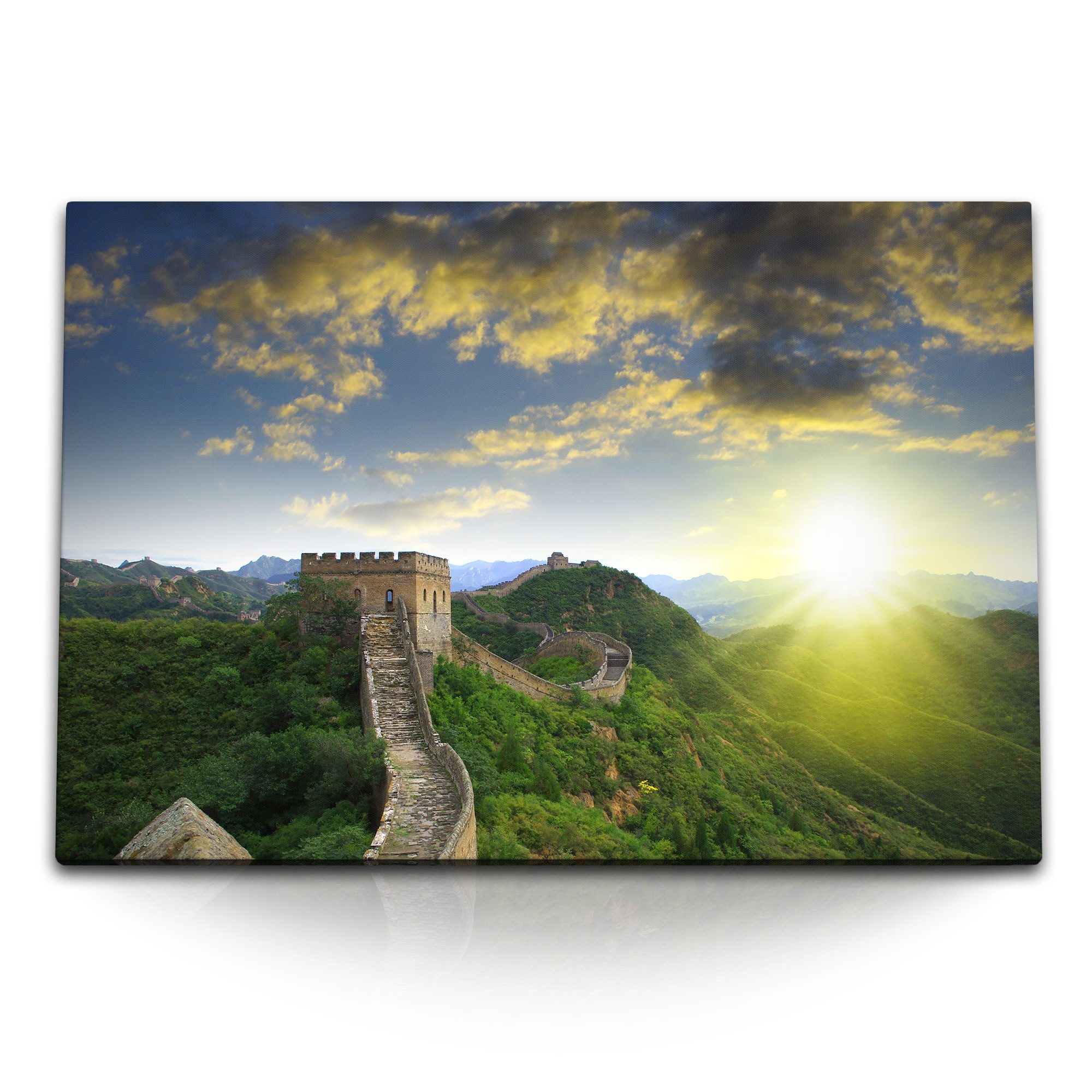 Sinus Art Leinwandbild 120x80cm Wandbild auf Leinwand Chinesische Mauer Asien Sonnenuntergang, (1 St)