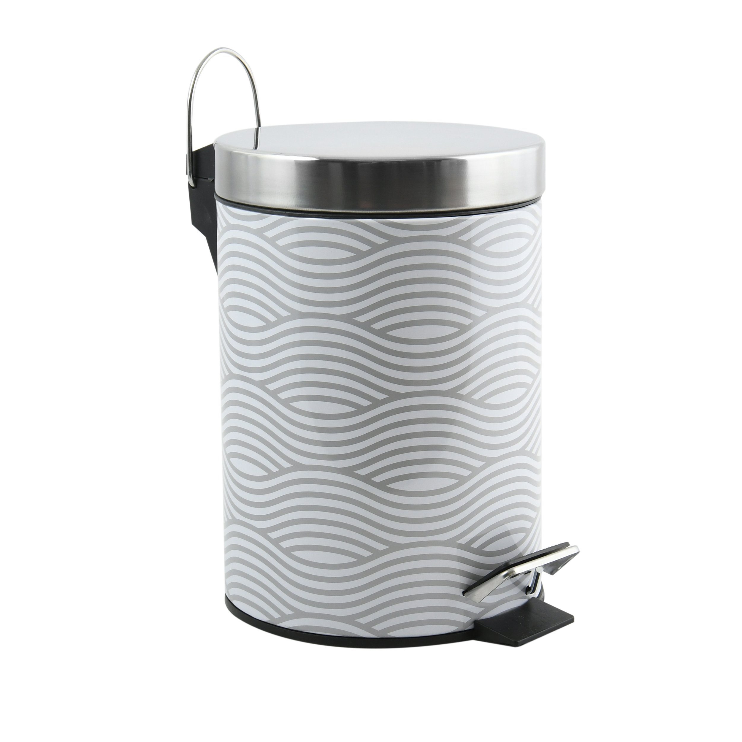 MSV Kosmetikeimer Motiv, Pedal-Treteimer, rostfreier Edelstahl, herausnehmbarer Inneneimer, exklusives Design "Wave grau", 3L