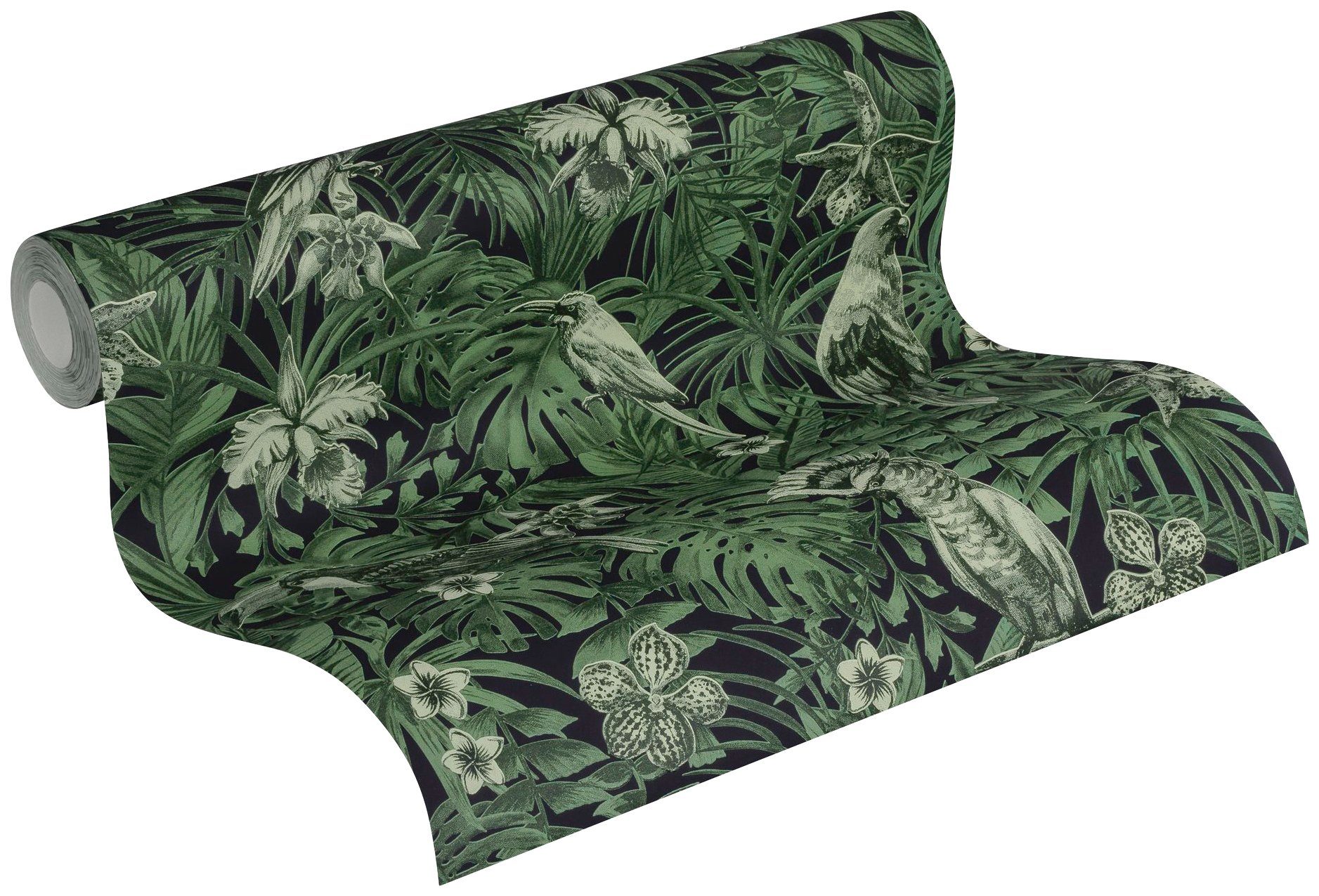 A.S. Création Vliestapete Greenery mit Palmenprint in Dschungel Optik, strukturiert, Wald, botanisch, floral, Vogeltapete Tapete Dschungel Tapeten Wohnzimmer Schlafzimmer Küche. Reduzierter Preis € 22,98. Unverbindliche Preisempfehlung € 38,95, (€ 4,31 pro 1 qm)