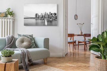 Sinus Art Leinwandbild 120x80cm Wandbild auf Leinwand New York Brooklyn Bridge Schwarz Weiß S, (1 St)