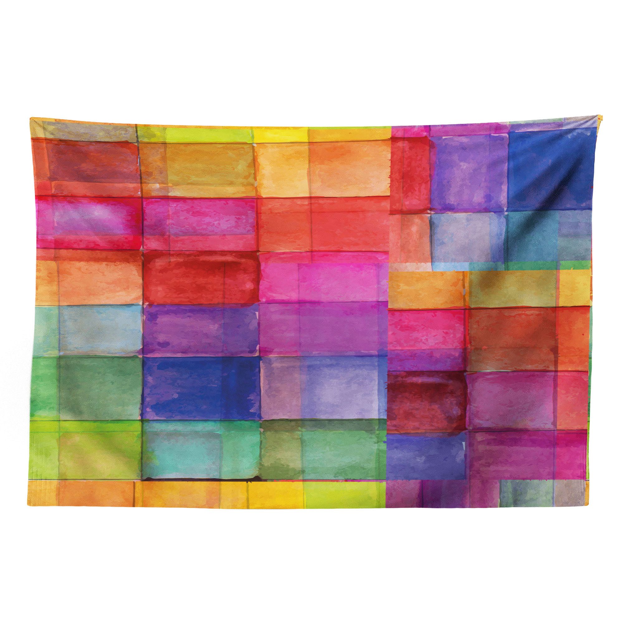 Abakuhaus Wandteppich aus Weiches Mikrofaser Stoff Für das Wohn und Schlafzimmer, rechteckig, Abstrakt Regenbogen-Farben-Quadrate