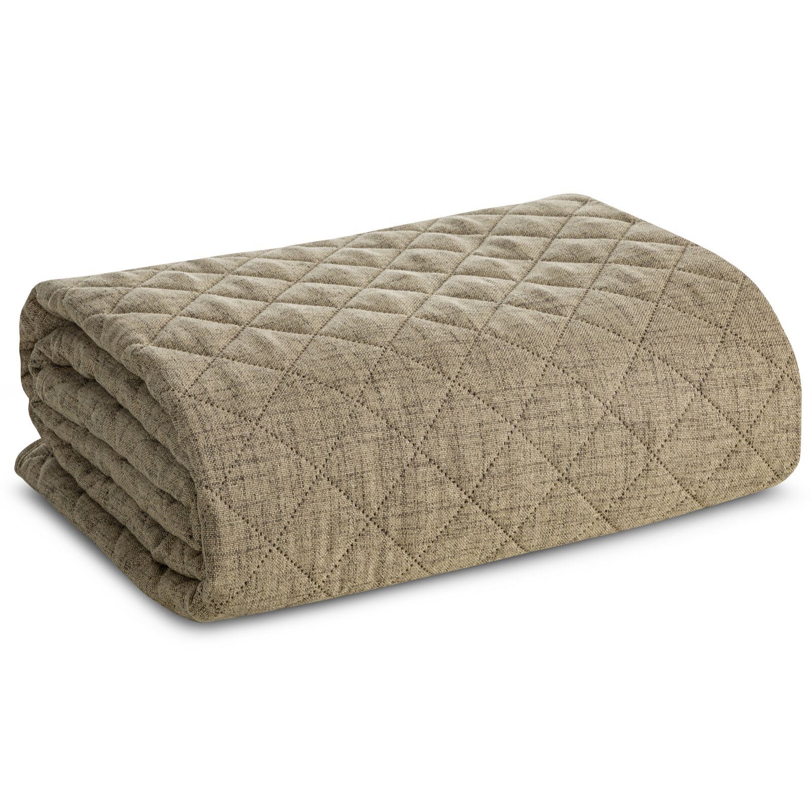 Eurofirany Tagesdecke LEINOPTIK, Karomuster Steppung Doppelbett Überwurf Einfarbig Grau Beige