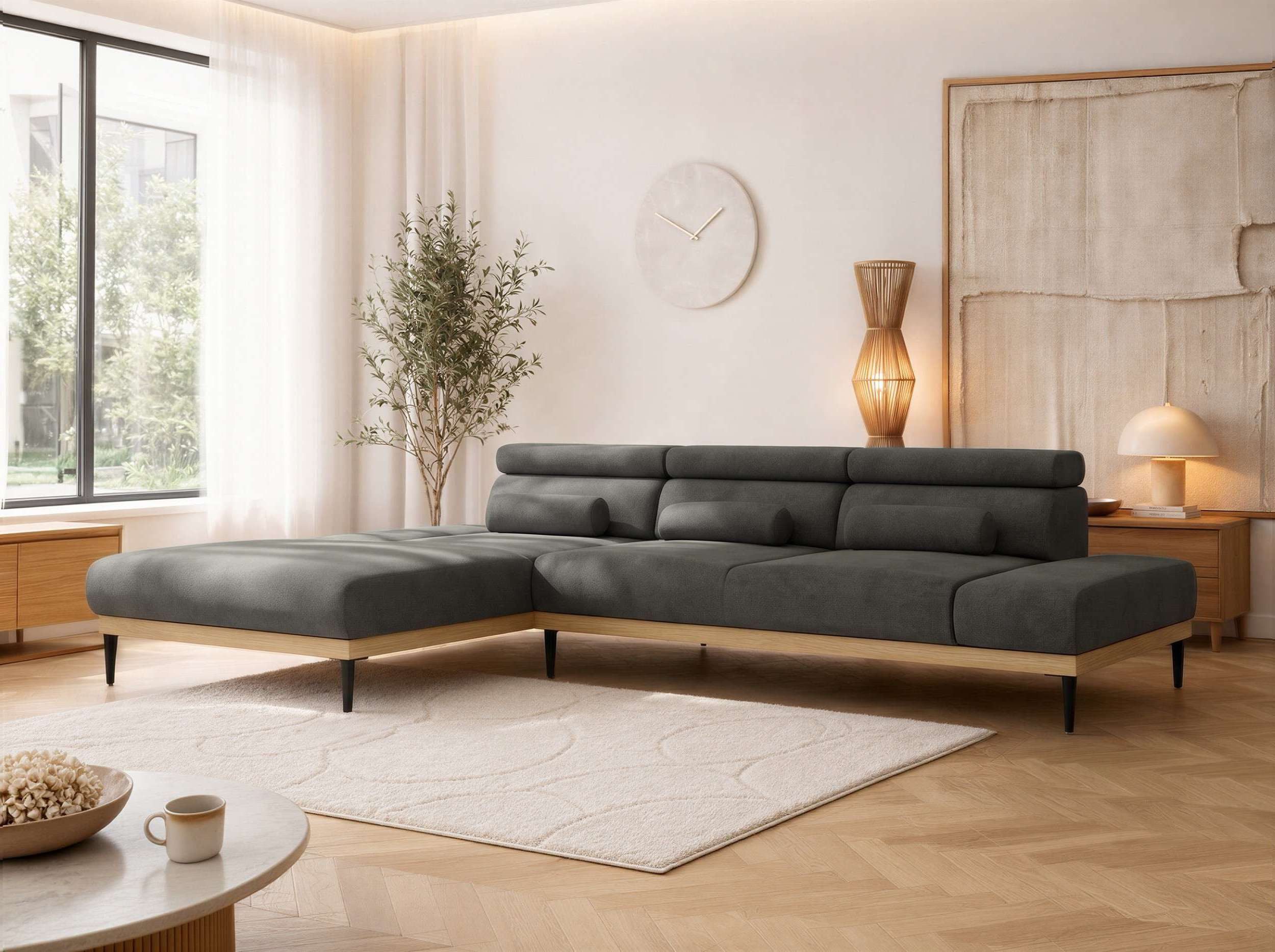 MKS MÖBEL Ecksofa PAVERO L, Relax system, verstellbare Kopfstützen, Wellenfeder, L-form Ecksofa, Metall-Beine, Seitenauswahl, Breite 316 cm