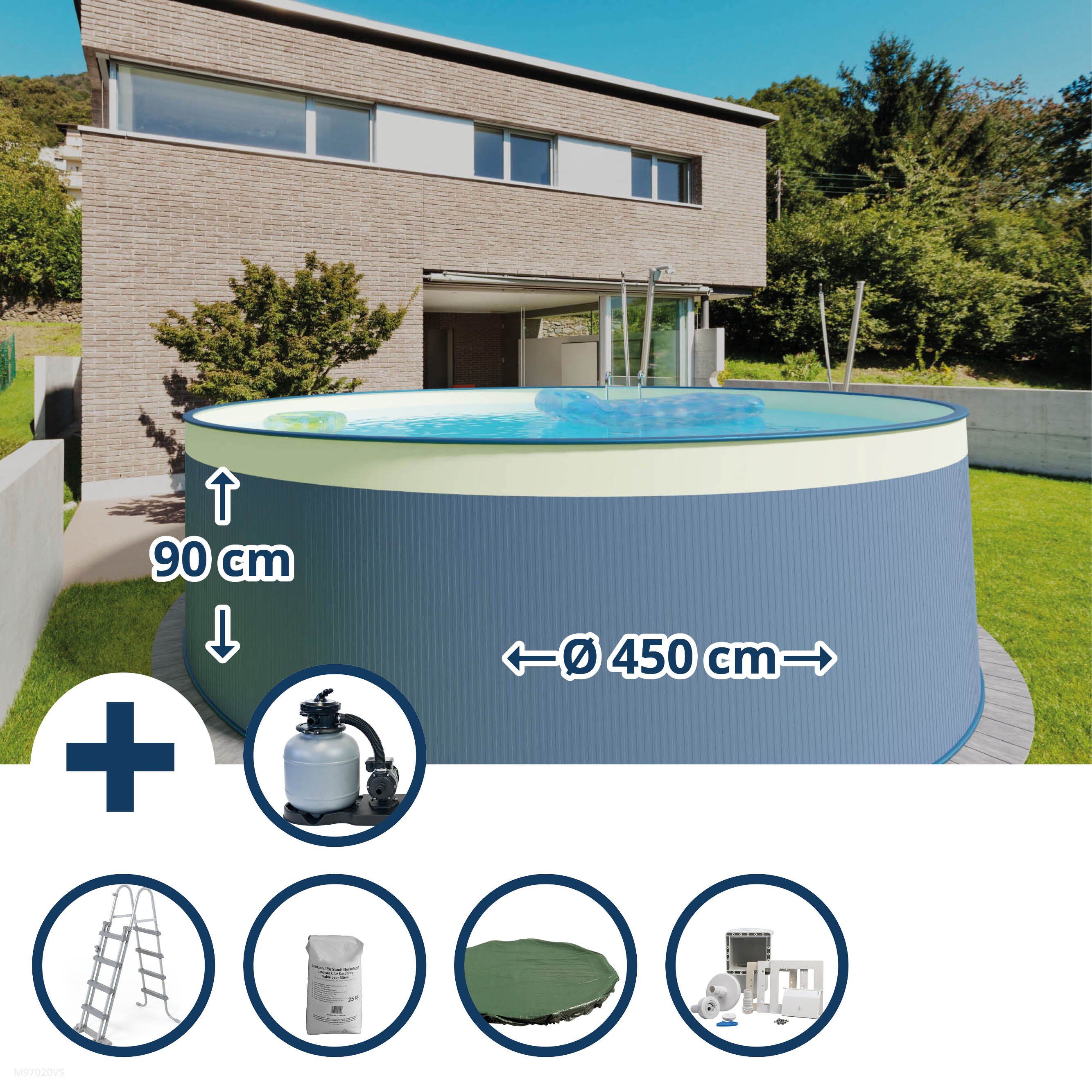 Rundpool Stahlwandpool Set (6-teilig) rund 450x90 cm, Stahl