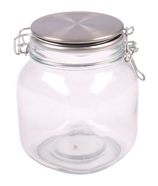 1a-Handelsagentur Vorratsdose “Drahtbügelglas 1L mit Edelstahl-Deckel Vorratsglas Aufbewahrungsglas Vorratsdose”, Glas