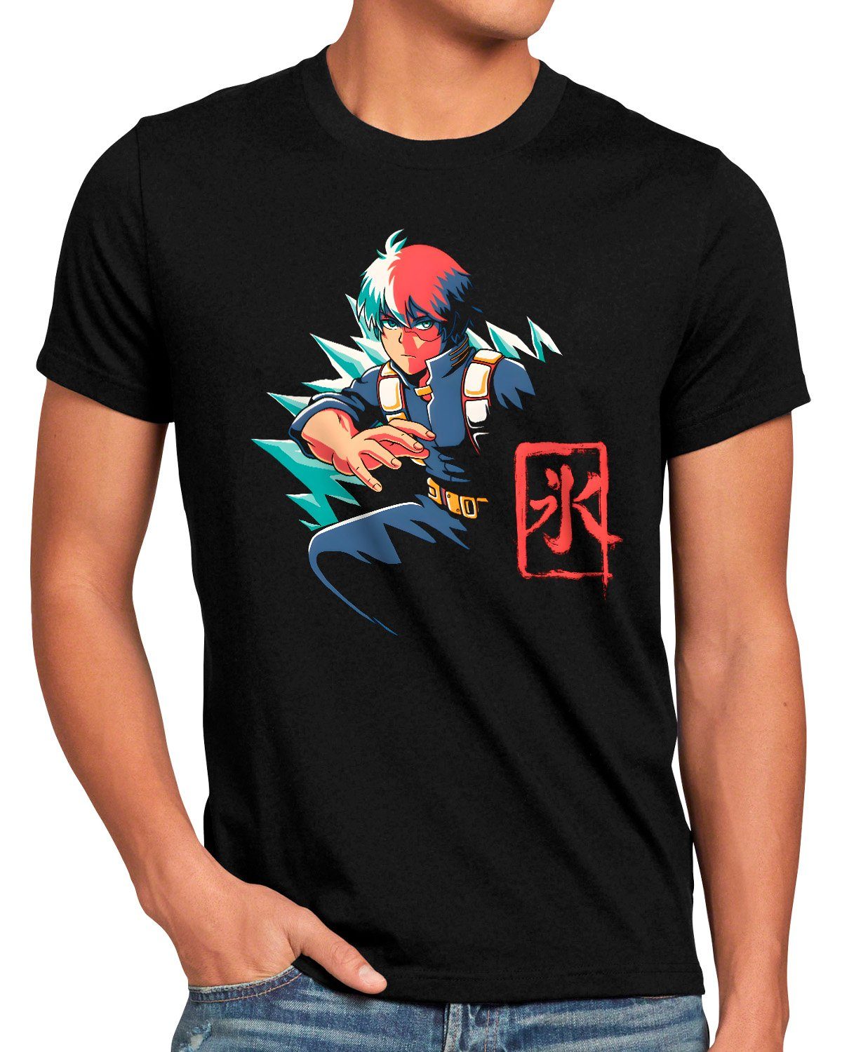 Herren Todorki academia style3 Print-Shirt Stare anime my cosplay T-Shirt manga Icy hero