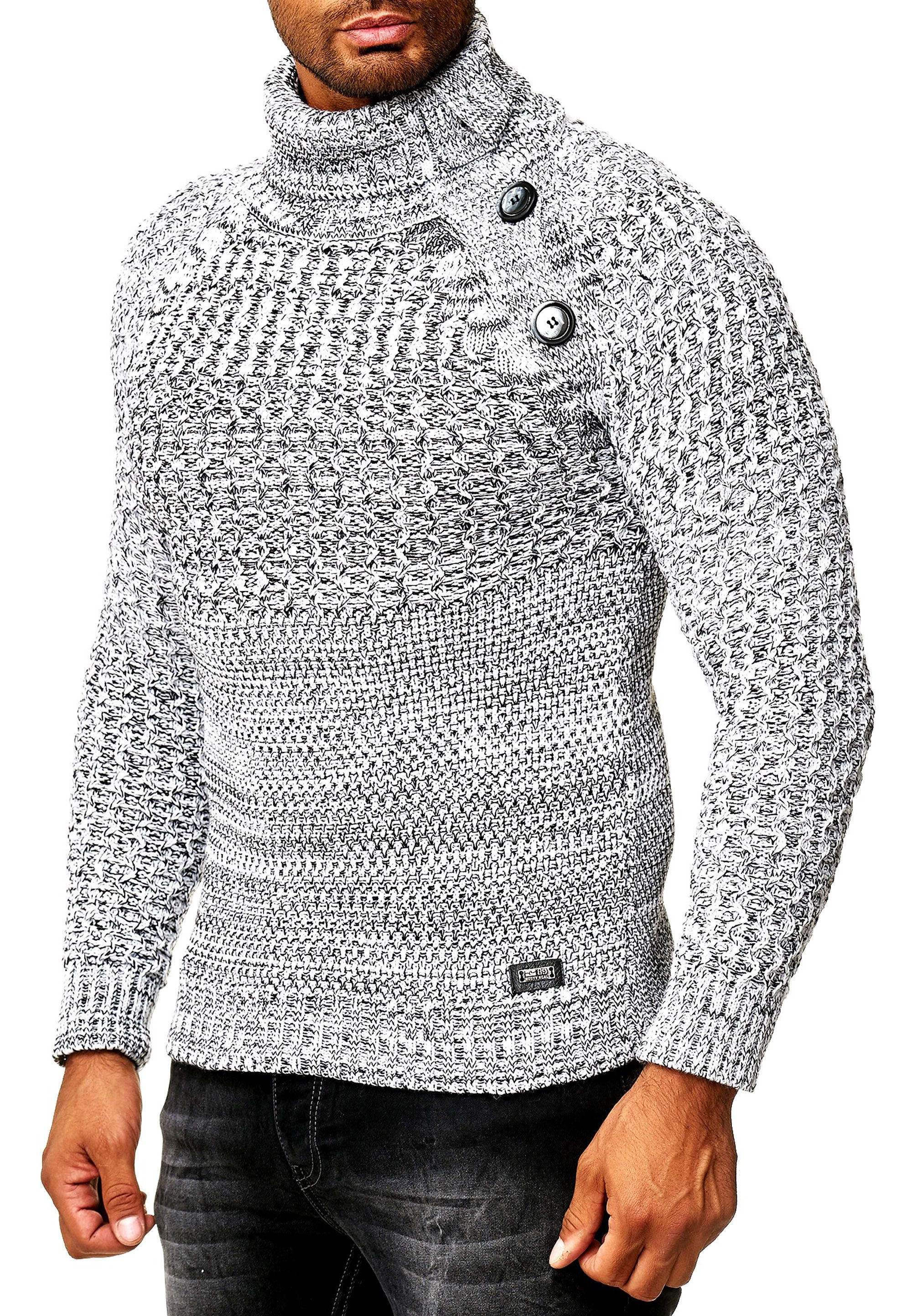 R-NEAL Rollkragenpullover Schwerer Rollkragen Winter Pullover mit Seitlicher Knopfleiste Rolli