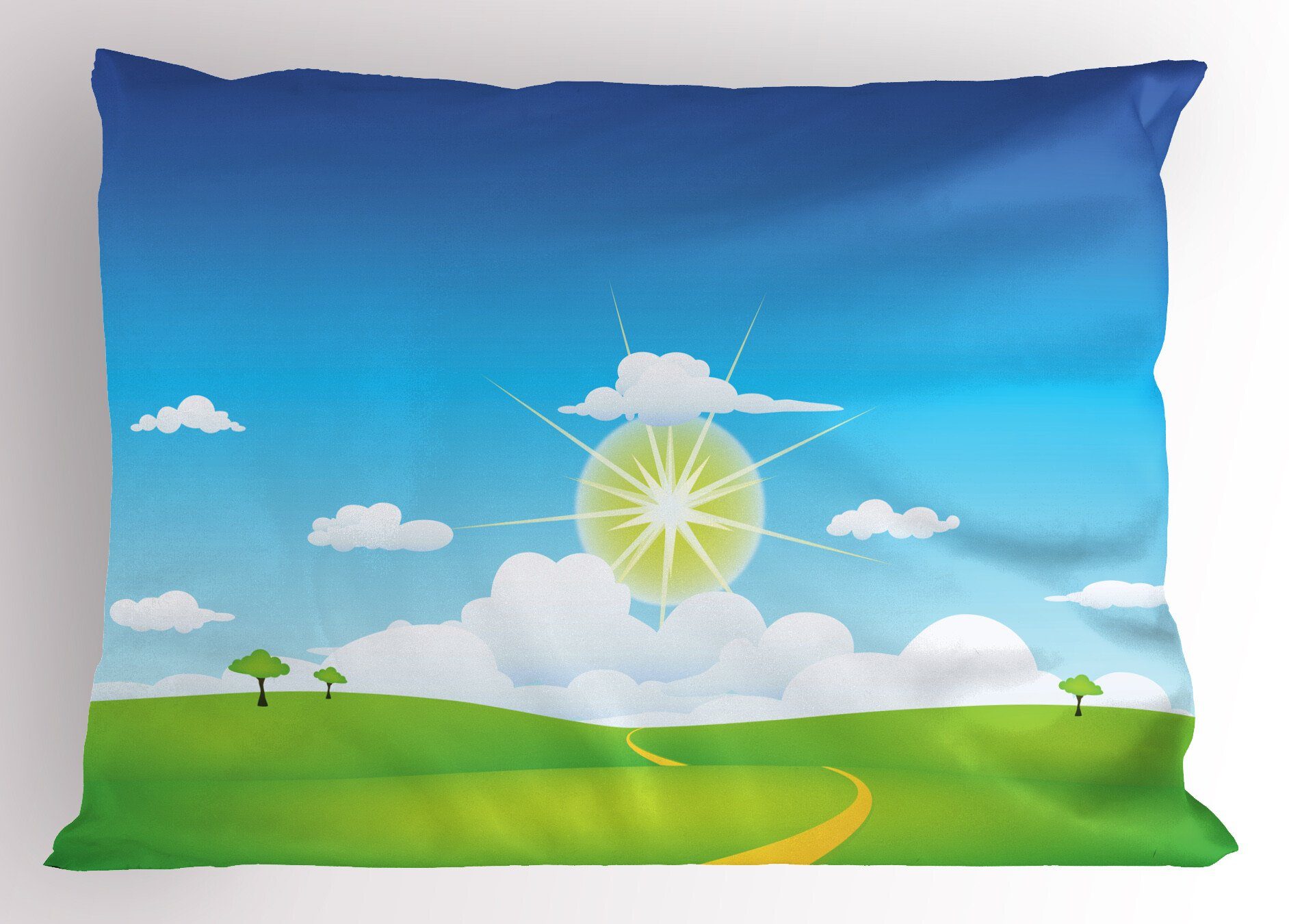 Stück), Abakuhaus Hill Wolken Kissenbezüge und Sonne Dekorativer Kopfkissenbezug, (1 Grass Landschaft Gedruckter Standard Size