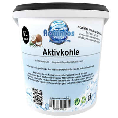 Aquintos Wasseraufbereitung Kalk- und Wasserfilter Aktivkohle Granulat Filterkohle Kokoskohle Activated Carbon Trinkwasse, Zubehör für Kokoskohle, 5 Liter Filterkohle