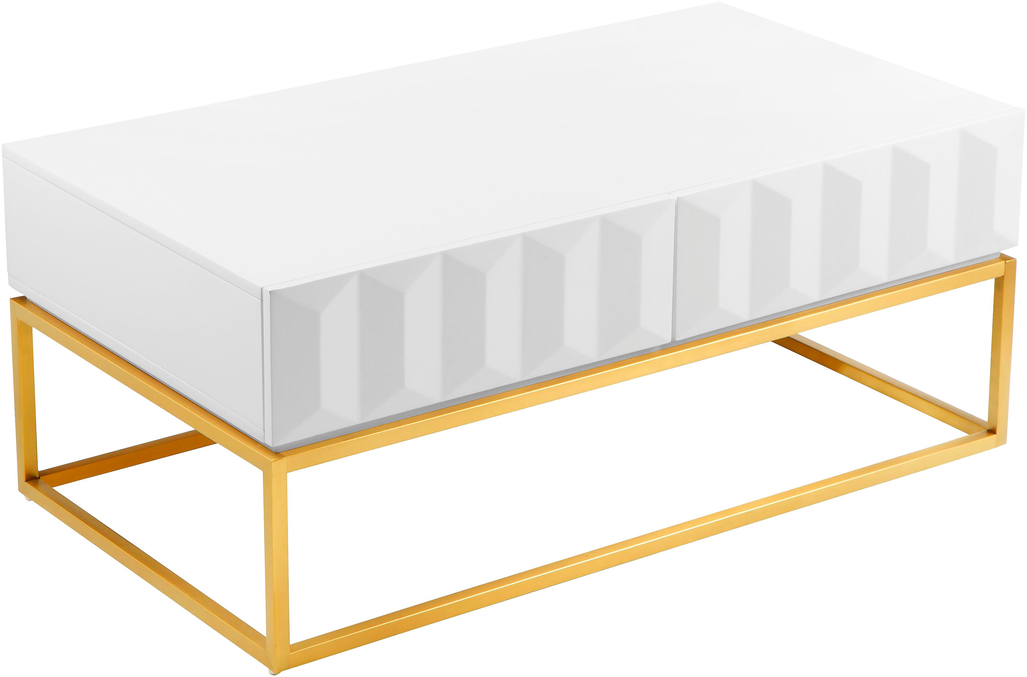 Leonique Couchtisch Alais, TOPSELLER!, OTTOs Choice, in 3D-Optik, mit zwei Schubladen und goldfarbenem Metallgestell