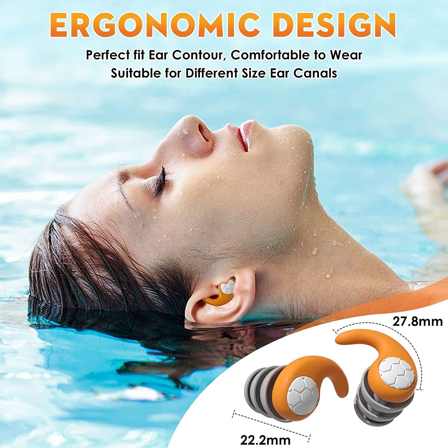 Schwimm-Ohrstöpsel Ohrenschutz NUODWELL Paar Wasserdichte 3 Schwimmen Erwachsene Silikon