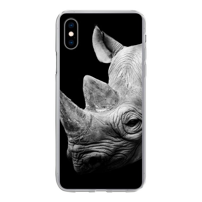 MuchoWow Handyhülle Tiere - Nashorn - Schwarz - Weiß - Porträt Handyhülle Apple iPhone Xs Max Smartphone-Bumper Print Handy