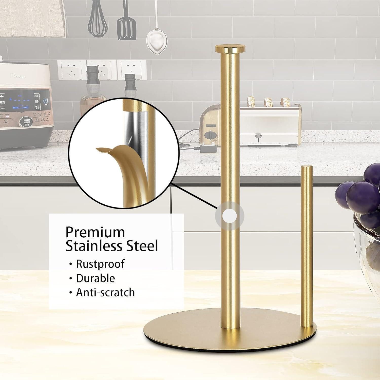 LuxusKollektion Küchenrollenhalter Küchenrollenhalter Edelstahl Gold stehend große Rollen Goldfarben – Bild 5 von 5