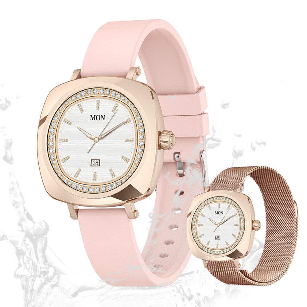 Valdus Damen's IP67 wasserdicht Telefonfunktion Fitness-Tracker Smartwatch (3,04 cm/1,2 Zoll, Android/iOS), und austauschbarem weichem Mesh armband, - 180 mAh mit SPO2, Herzfrequenz, Schrittzähler & Schlafmonitoring