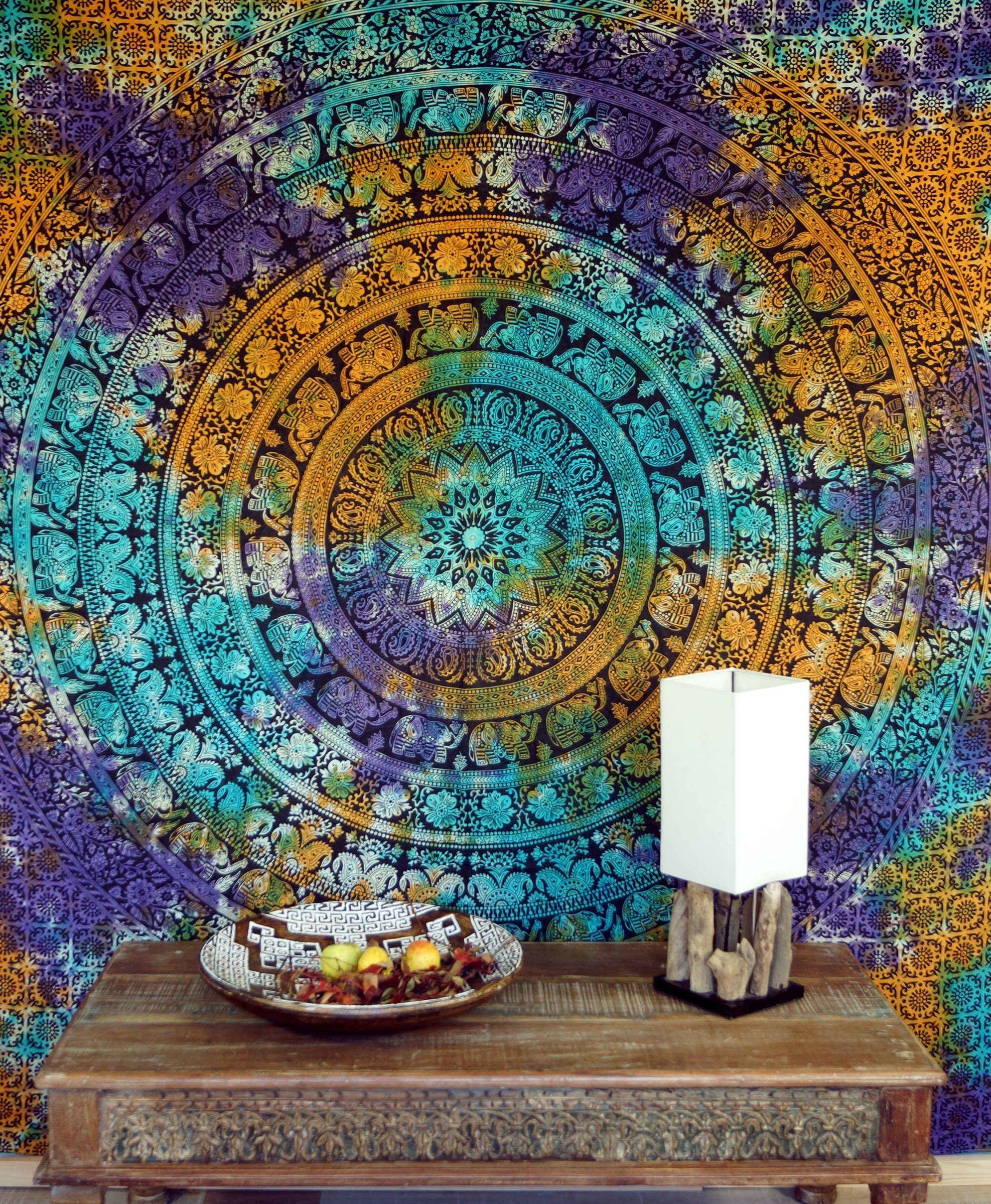 Guru-Shop Tagesdecke Boho Style Wandbehang, indische Tagesdecke..