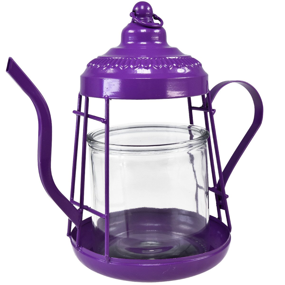 Florists Products Windlicht Teelichthalter Windlicht Glas Teekanne Lila Deko Ø15cm H26cm