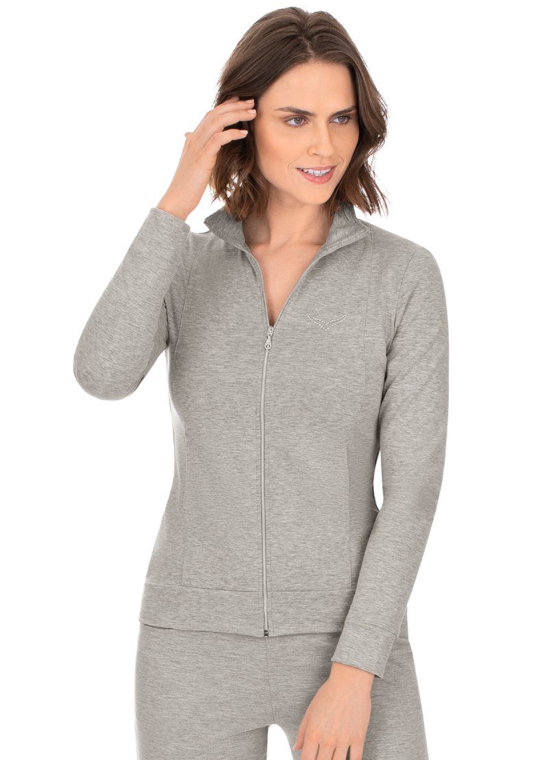 mit Trigema Kristallsteinen Sweatjacke veredelt Jacke grau-melange TRIGEMA