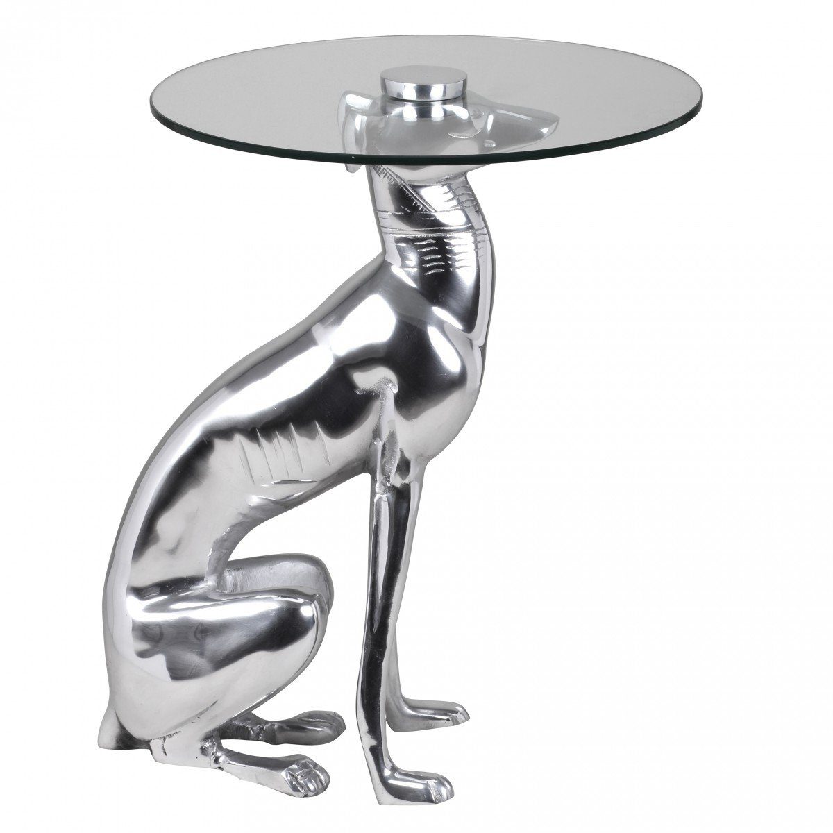 möbelando Beistelltisch Design Deko Beistelltisch Figur Aluminium aus Design Beistelltisch Deko DOG Silber Farbe aus DOG Figur Aluminium Silber, Farbe