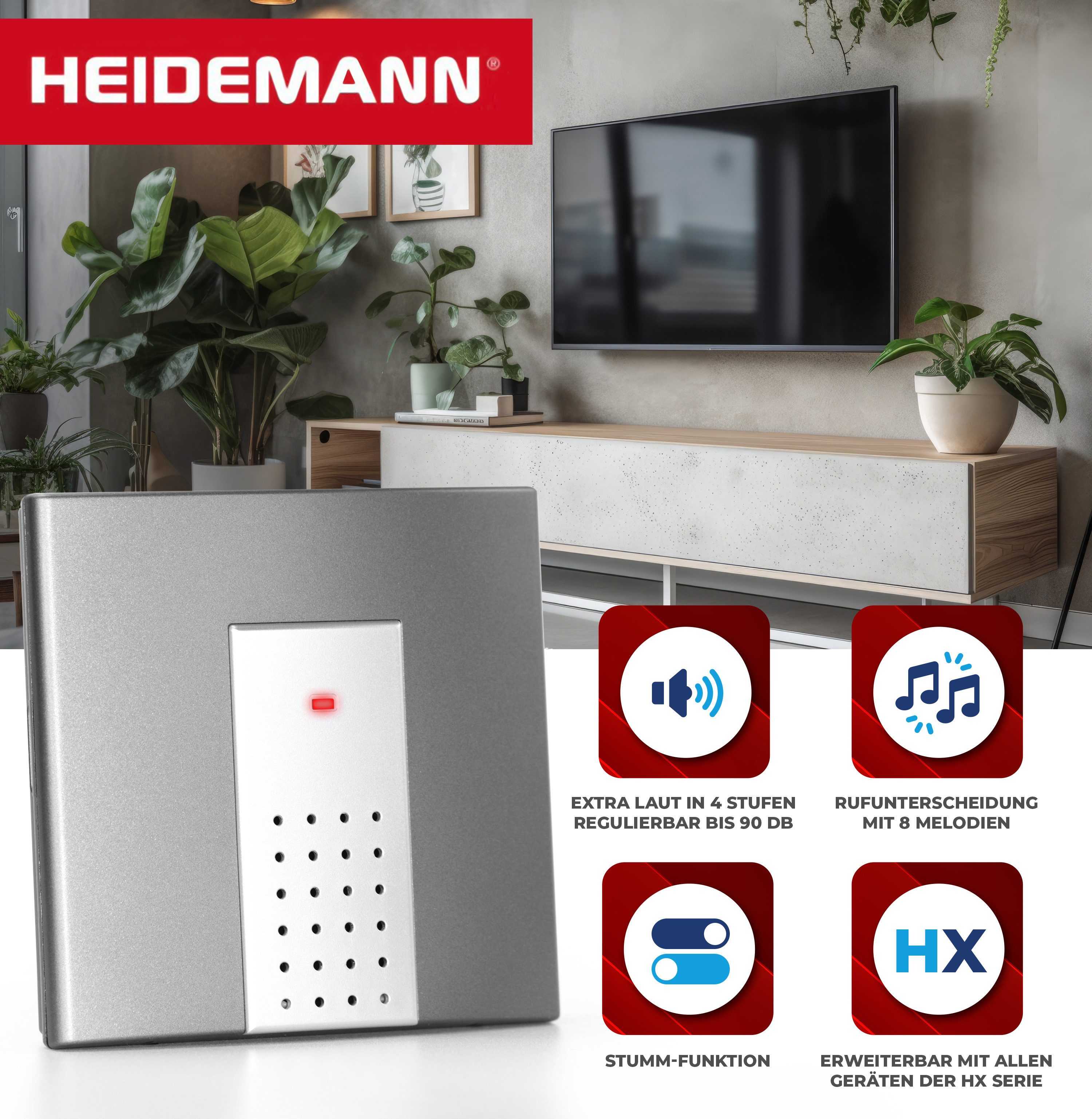Heidemann Türklingel-Set Heidemann Funkempfänger HX Square, 1 Empfänger, 8 Klingeltöne, (1-tlg)
