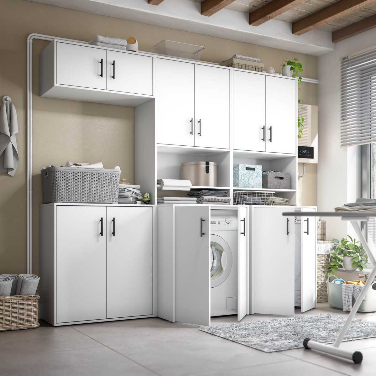 freiraum Mehrzweckschrank-Set LAUNDRY, (6-teilig, Breite, Höhe + Tiefe = Waschmaschinenumbau-Hochschrank (Ref. 005157A), (6-teilig) in Artik Weiß - 226x206x40 (BxHxT)