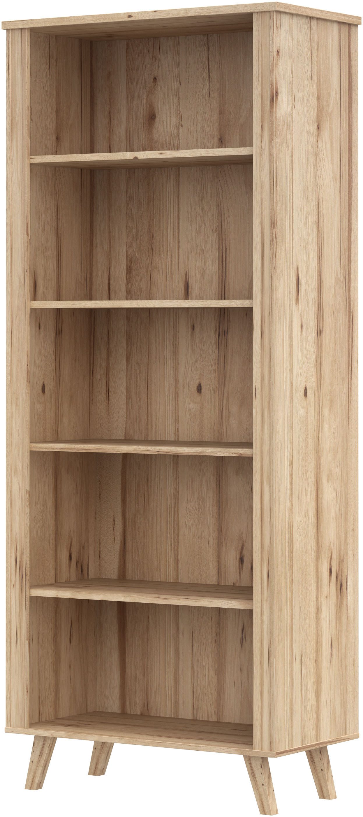FORTE Wandregal Vankka Regal breit, breites Regal, Holzfüße, 5 offene Fächer, Einlegeböden variabel