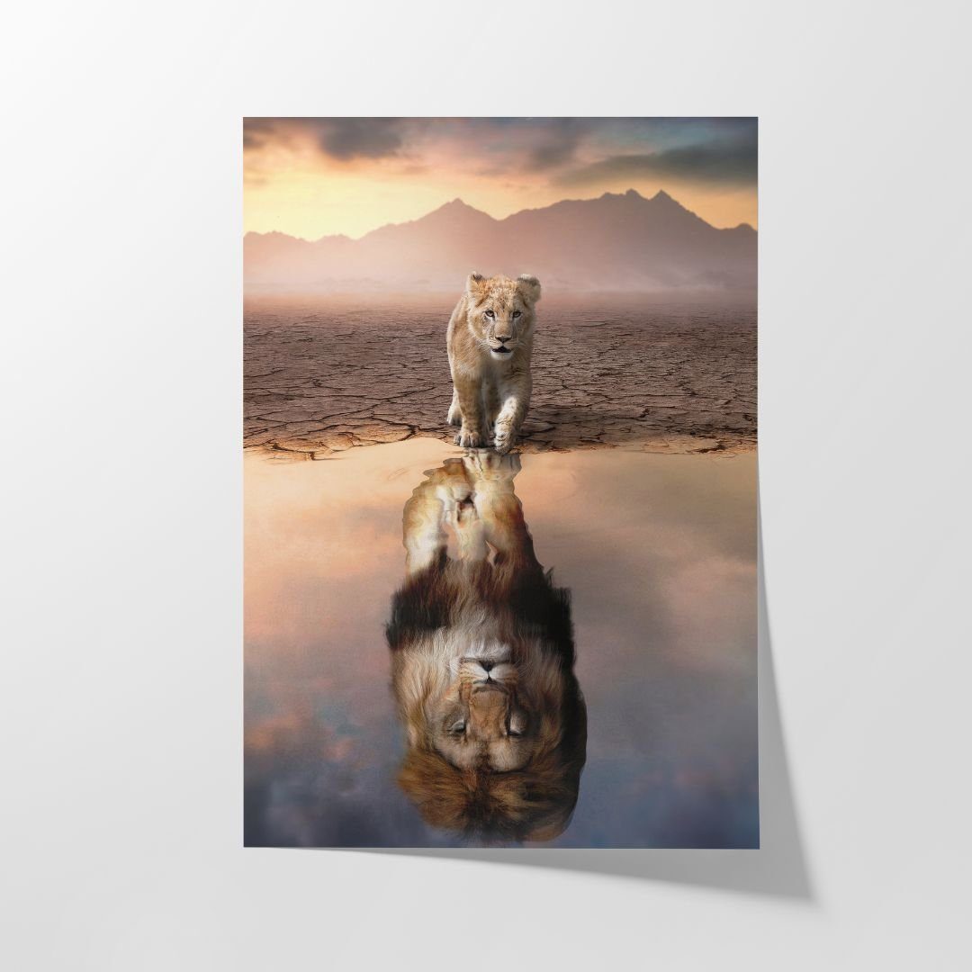 Hustling Sharks Poster Tier Wandbild als Poster "Lion Reflection" - exklusives Tierbild, in 7 unterschiedlichen Größen verfügbar