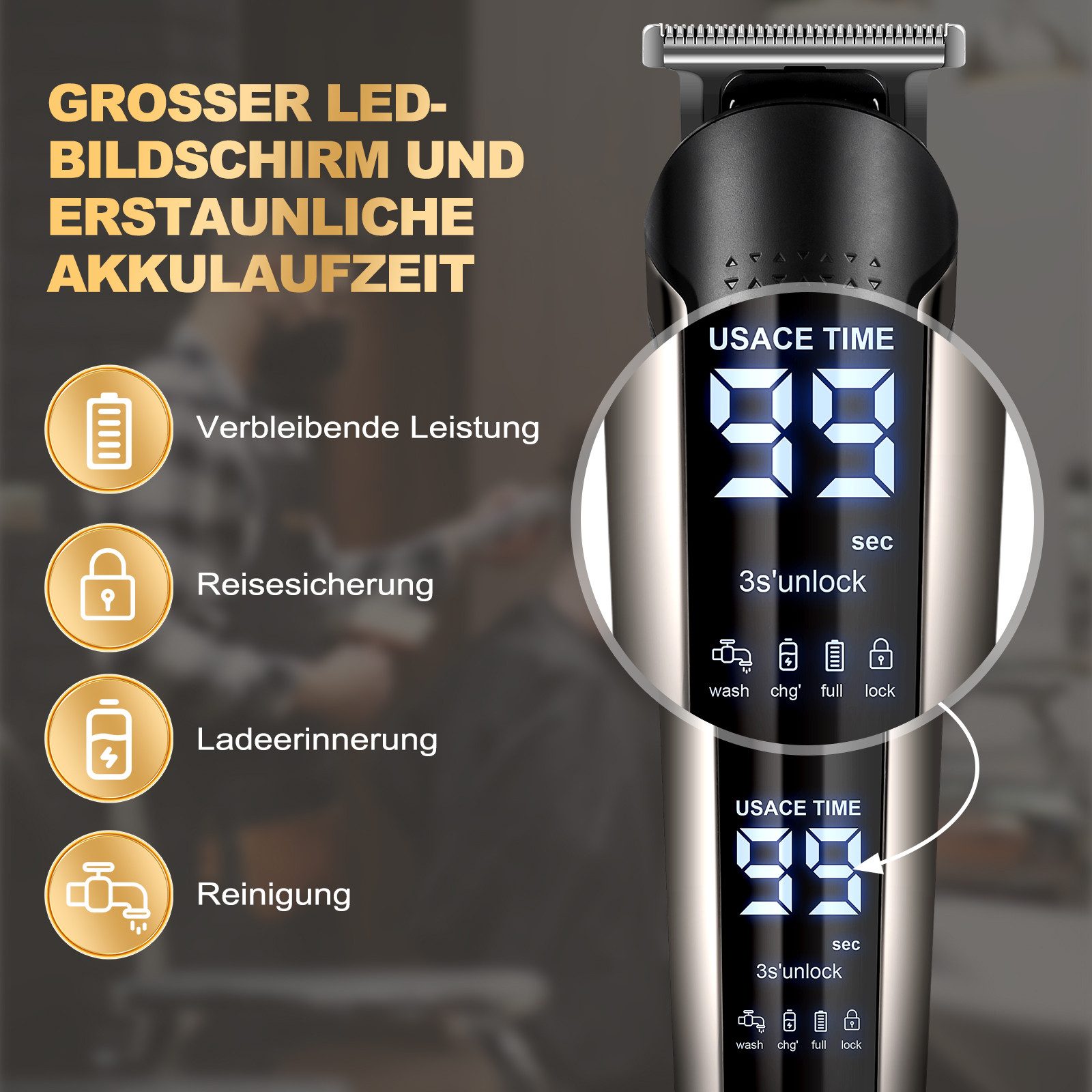 CkeyiN Pro Haar- und Bartschneider 6-in-1 Haarschneidemaschine für Herren,Haar und Bartschneider, Wird mit einer Basis und 5 Begrenzungskämmen geliefert, IPX6 w – Bild 4 von 5