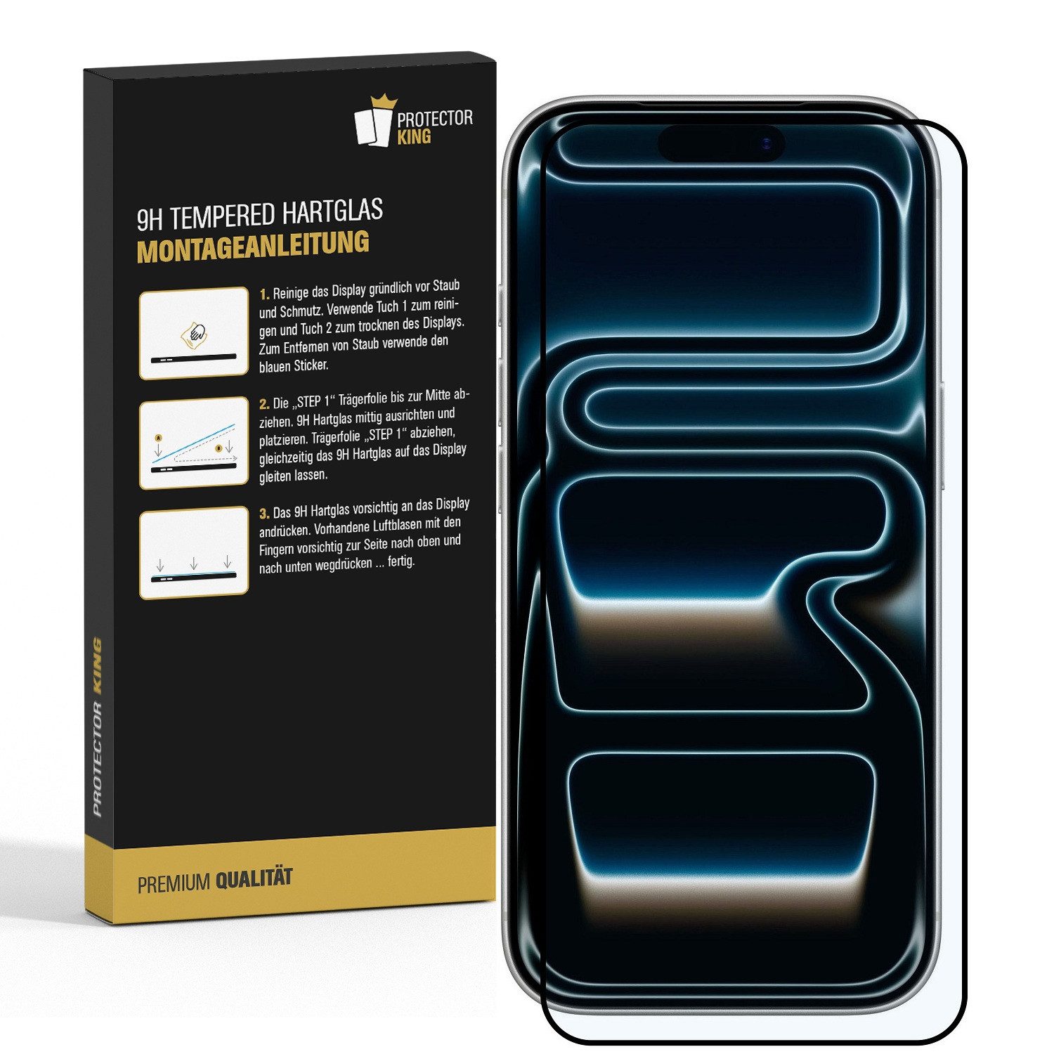 Protectorking Displayschutzfolie 1x 9H Panzerglas Full-Screen matt entspiegelt Screen-Protector für Apple iPhone 17 Pro Max, 1 Stück, Displayschutz gegen Stöße, – Bild 2 von 4