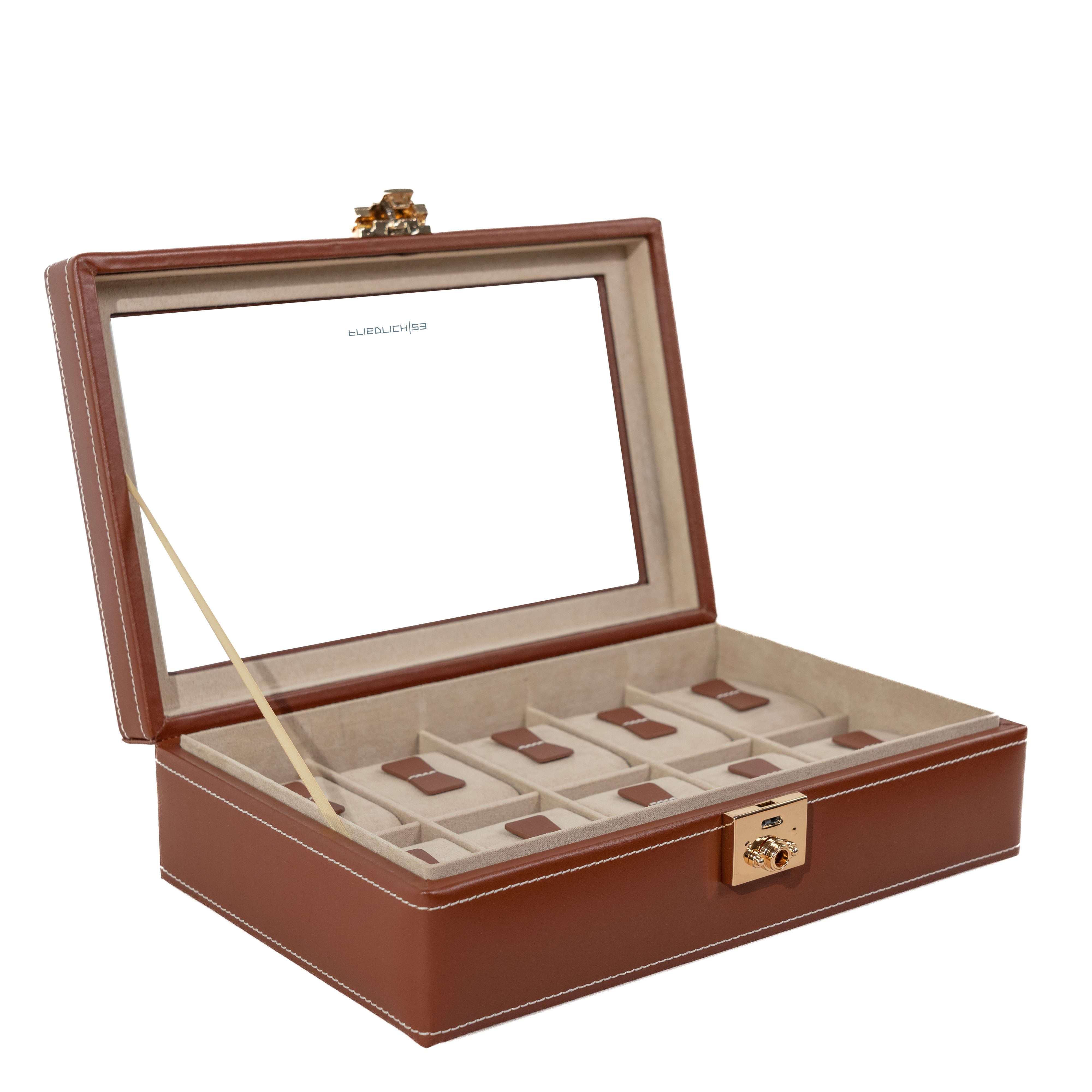Uhrenbox Cordoba aus Leder mit Glasdeckel für 10 Uhren