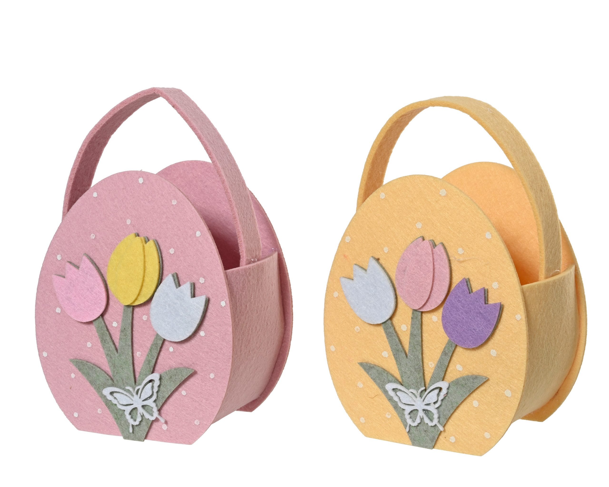 Decoris season decorations Dekokorb, Osterkörbchen Filz 16x13cm Ostereiform mit Henkel 1 Stück sortiert