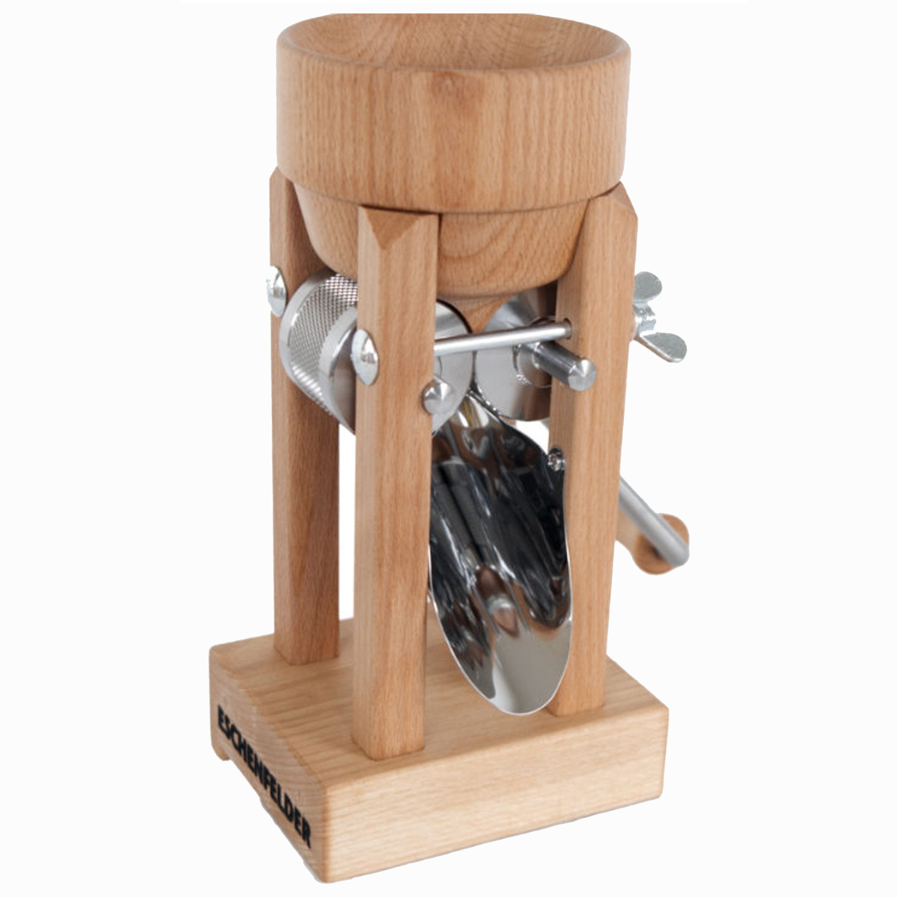 Eschenfelder Getreidemühle Eschenfelder Kornquetsche, Tischmodell, Holztrichter Manuell, Handbetrieben, Stufenlos, Holz, Edelstahl, Handbetrieben