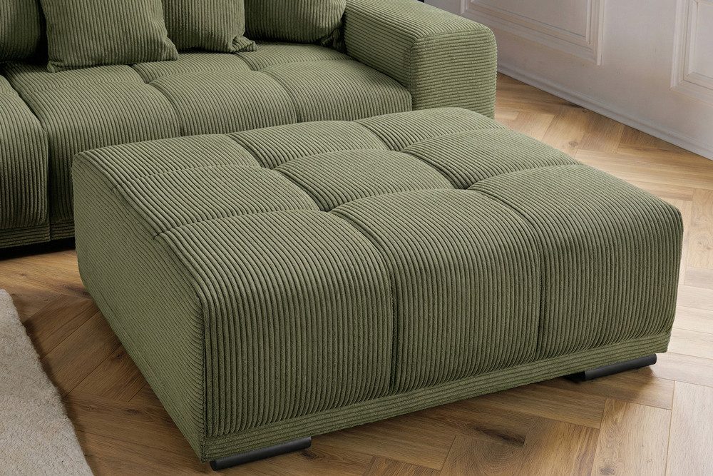 riess-ambiente Fußhocker ELEGANCIA 110cm grün - Cord, Buchenholz, Rundumbezug, für Couch, FSC (Einzelartikel, 1 St), Moderner Polsterhocker - ideal für moderne Wohnzimmer & Loft-Wohnungen