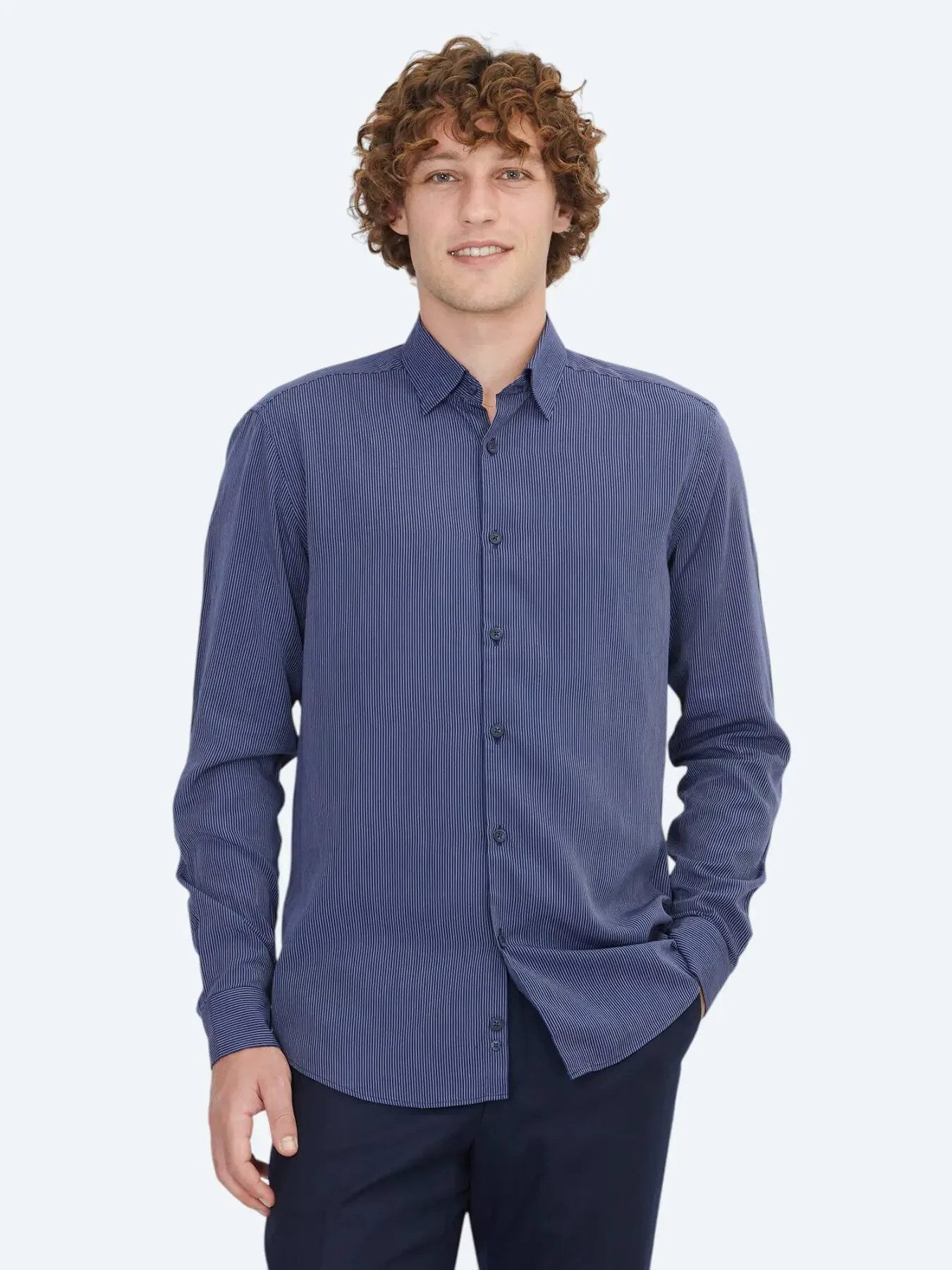 KİP Hemdbluse Marineblau gestreiftes Regular Fit Web-Casual-Hemd