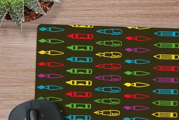 MuchoWow Gaming Mauspad Bleistifte - Muster - Bleistift - Regenbogen (1-St), Mousepad mit Rutschfester Unterseite, Gaming, 40x40 cm, XXL, Großes
