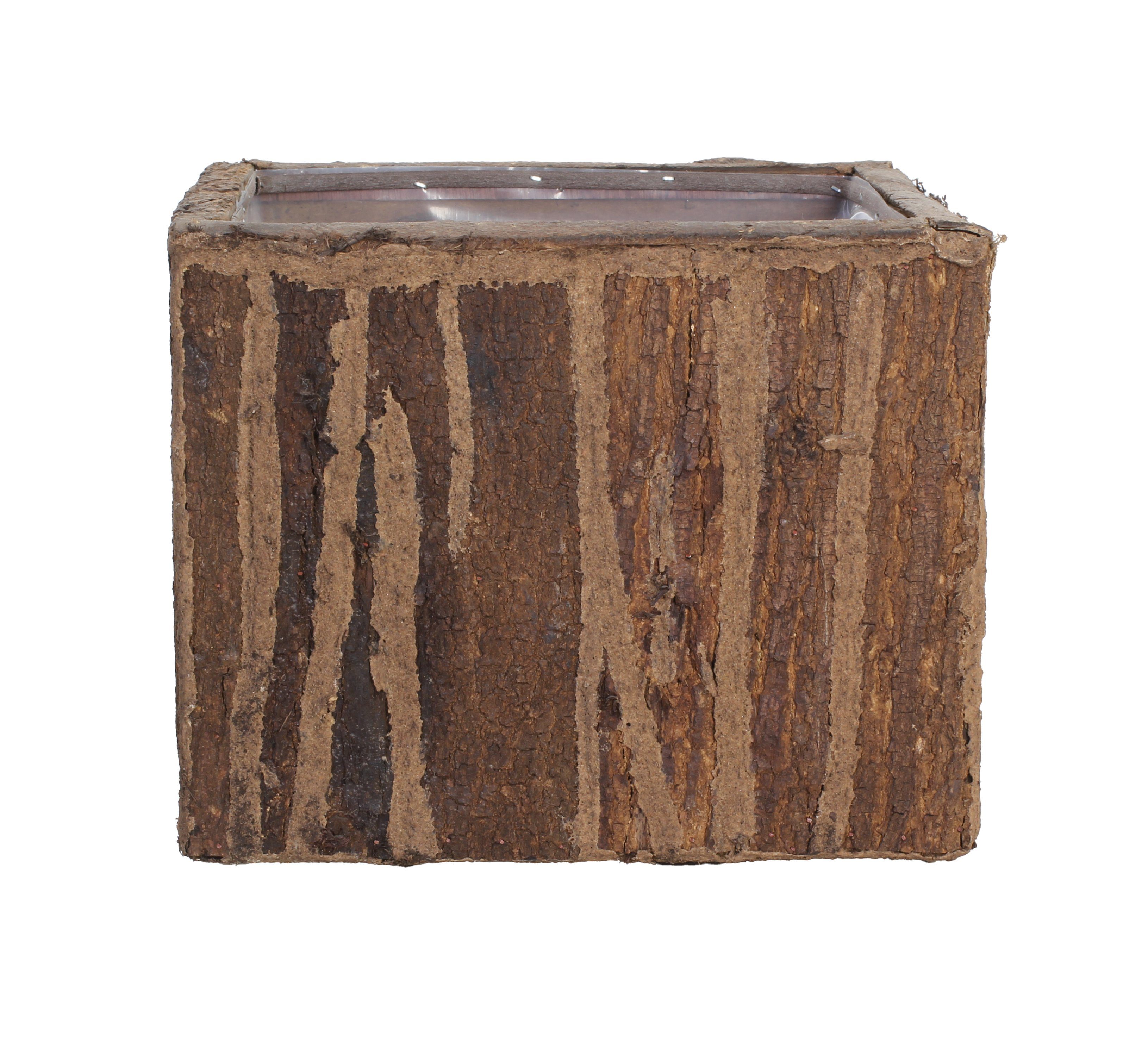 tegawo Blumentopf Wood Skin, aus Holz, mit Baum-Rinde, quadratisch, foliert 25 x 25 x 25cm braun