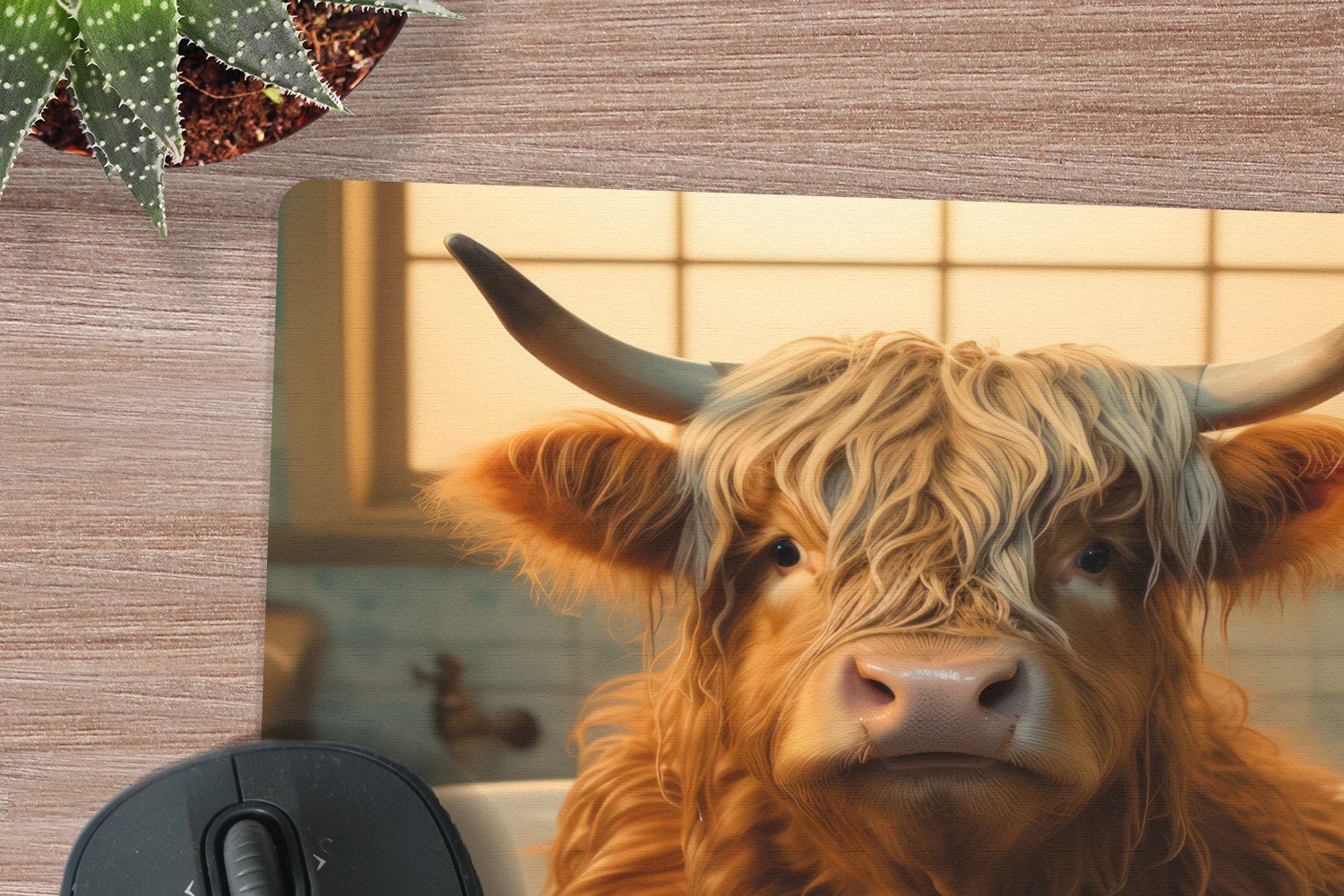MuchoWow Mauspad Scotch highlander - Bad - Badezimmer (1-St), Mousepad, Schreibtisch Zubehör, Deko, 20x20 cm