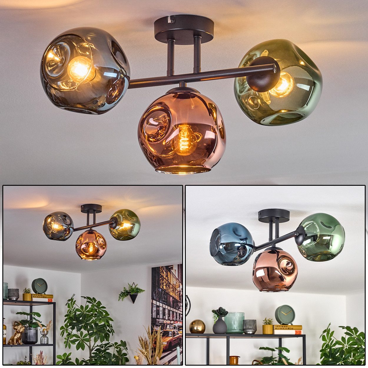 hofstein Deckenleuchte Deckenlampe aus Metall/Glas in günstig online kaufen