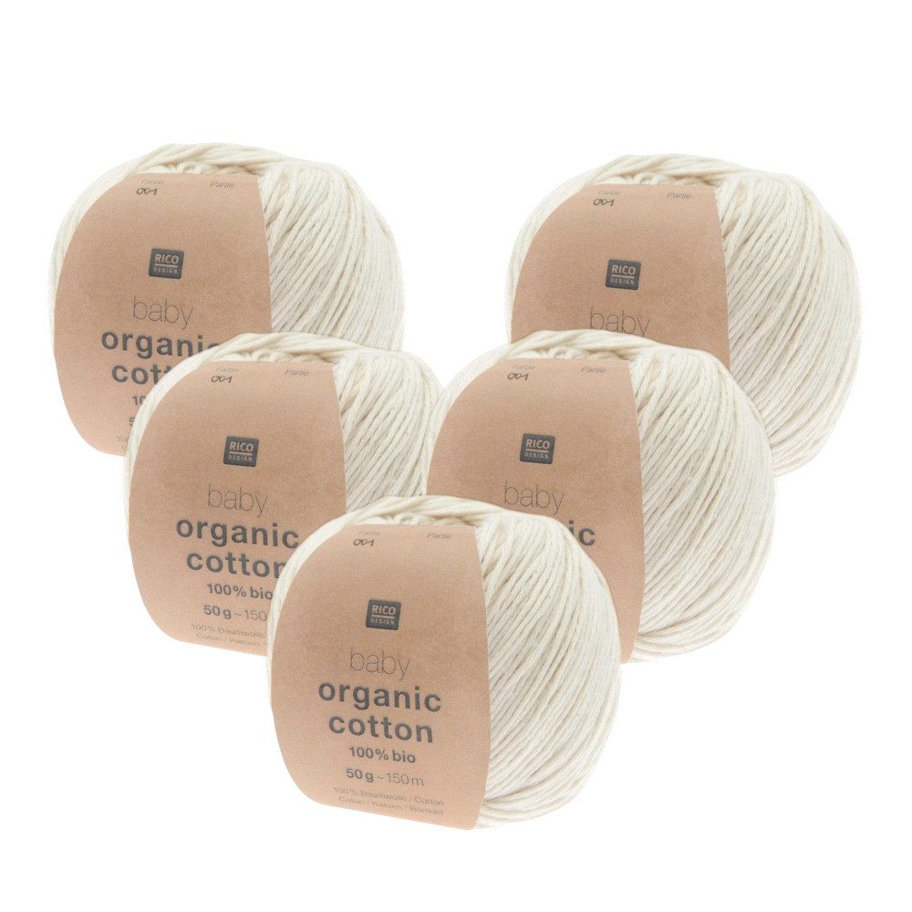 Rico Design 5 x Rico Baby Organic Cotton Häkelwolle, 300 m
