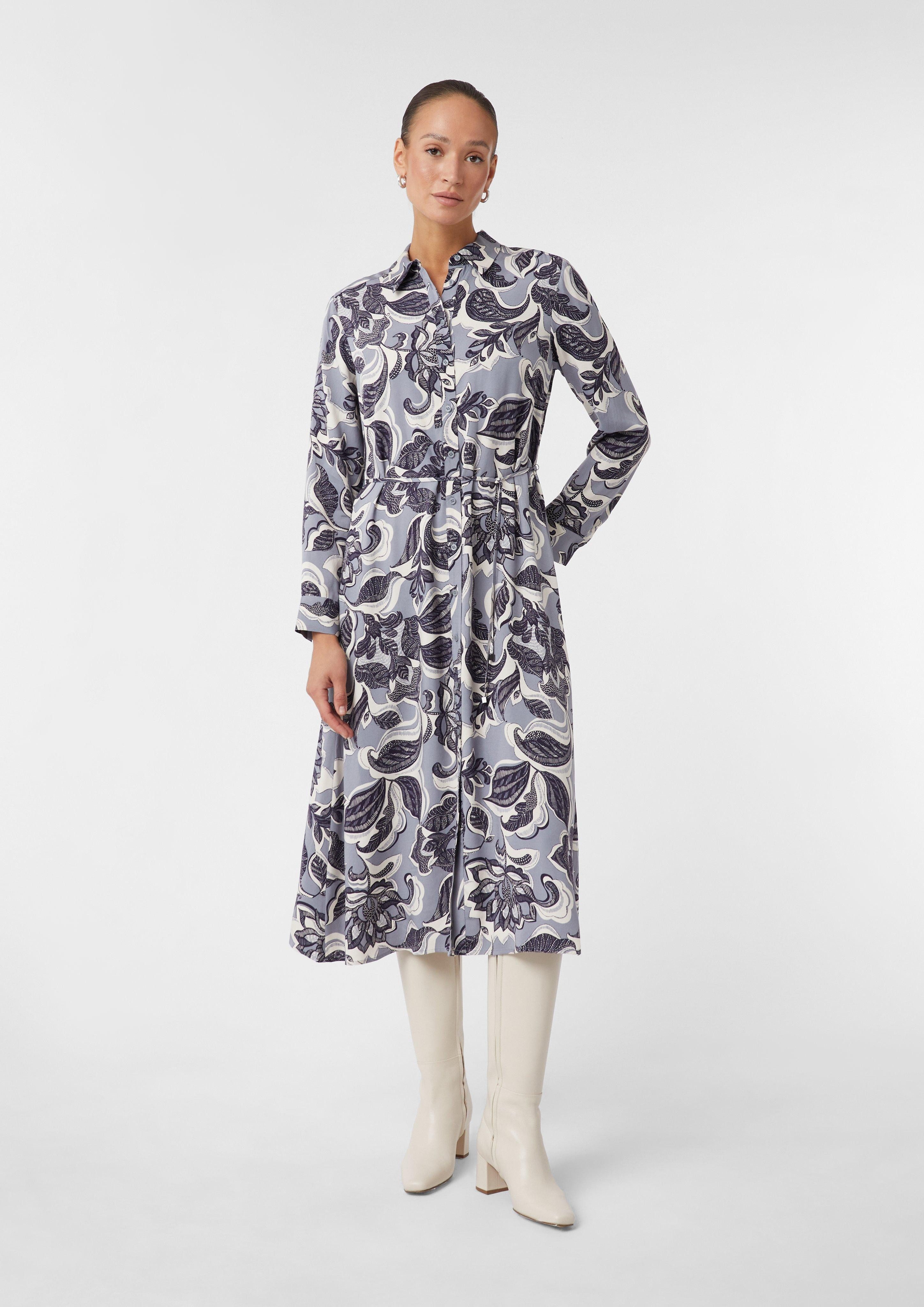 Maxikleid Hemdblusenkleid in Midi-Länge mit Bindegürtel