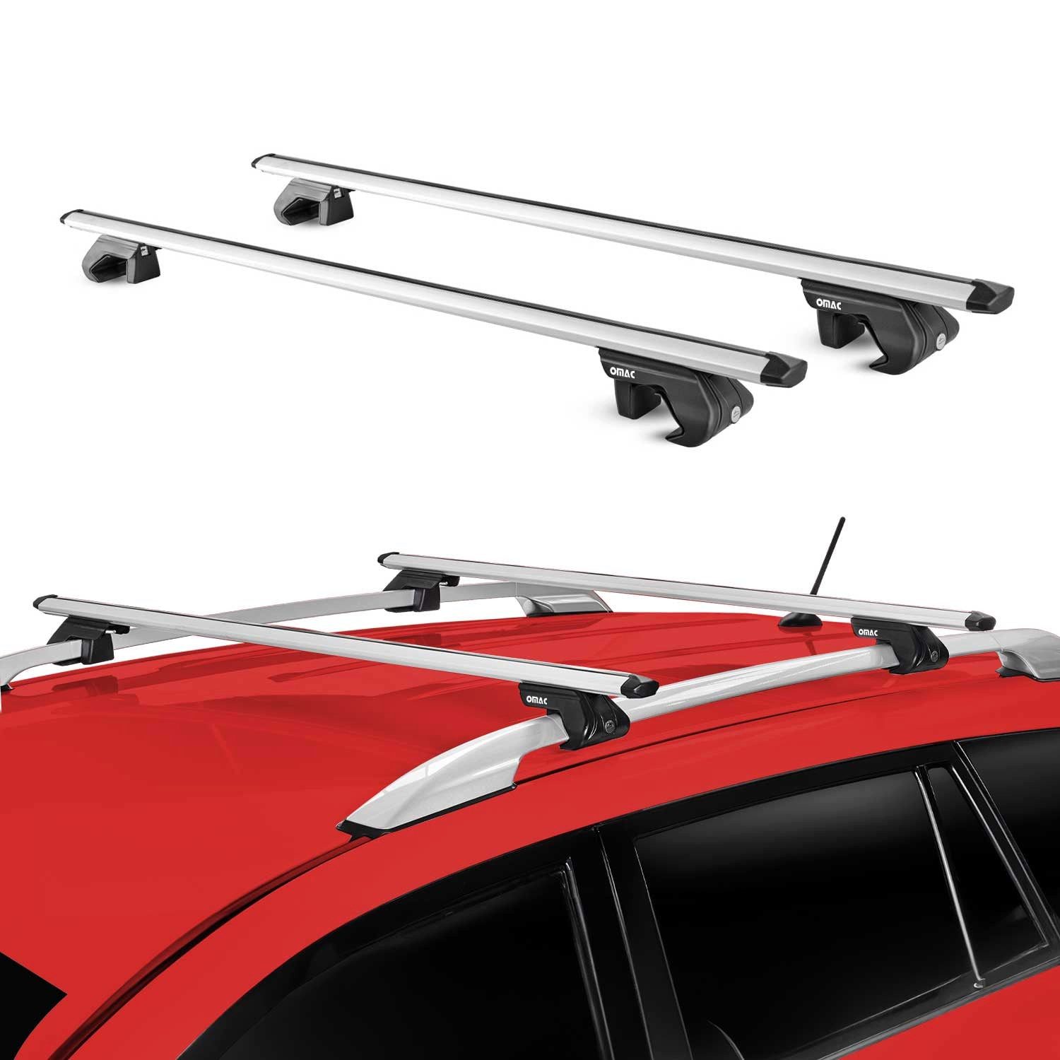 OMAC Dachträger Alu Gepäckträger Universal für Autos Silber ABE 2 tlg 135 cm (2-St), Wasserbeständig,Abnehmbar,Multifunktional,Leichtgewichtig