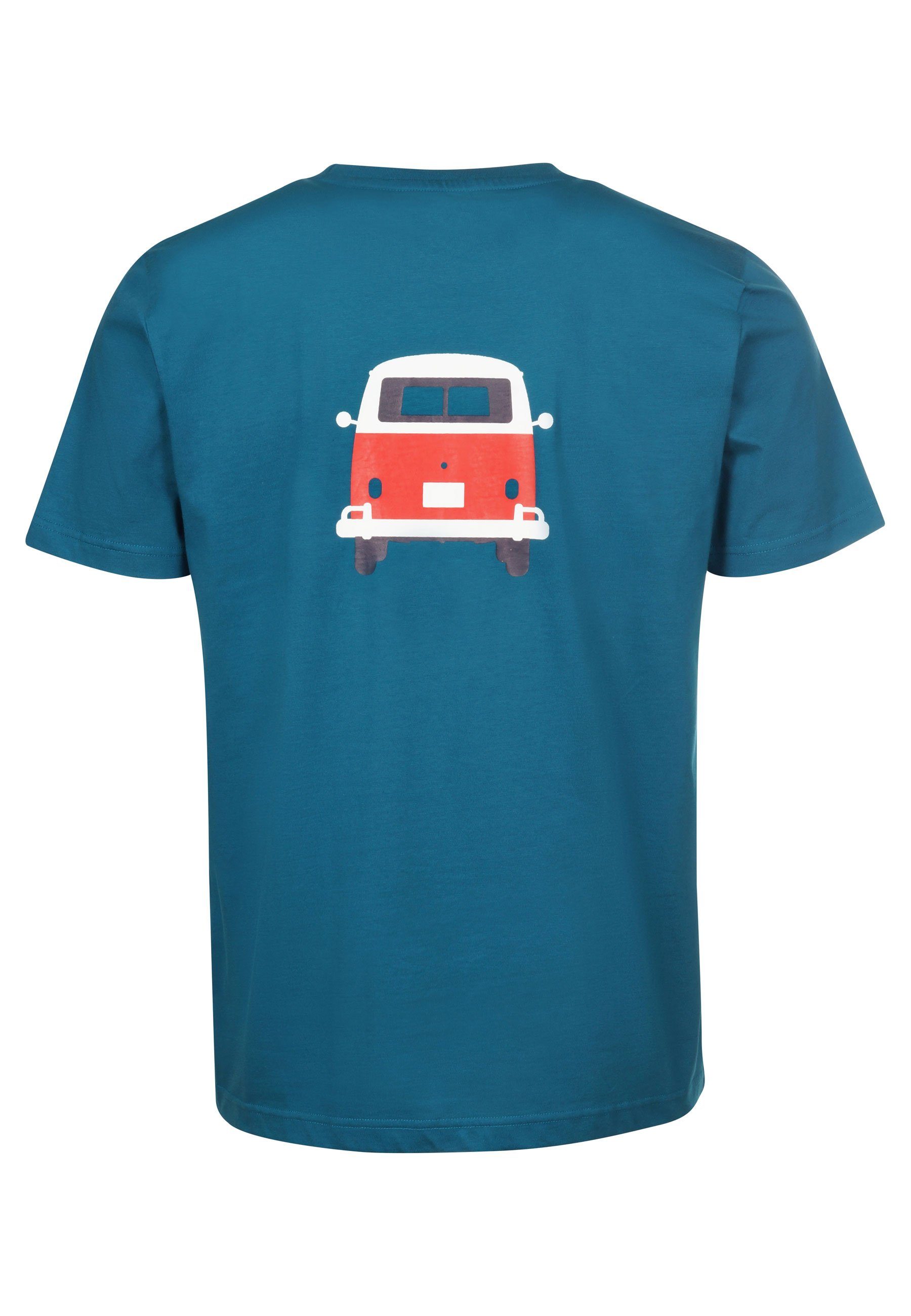 Bulli T-Shirt lizenzierter Brust coral Elkline Methusalem blue VW Rücken Print
