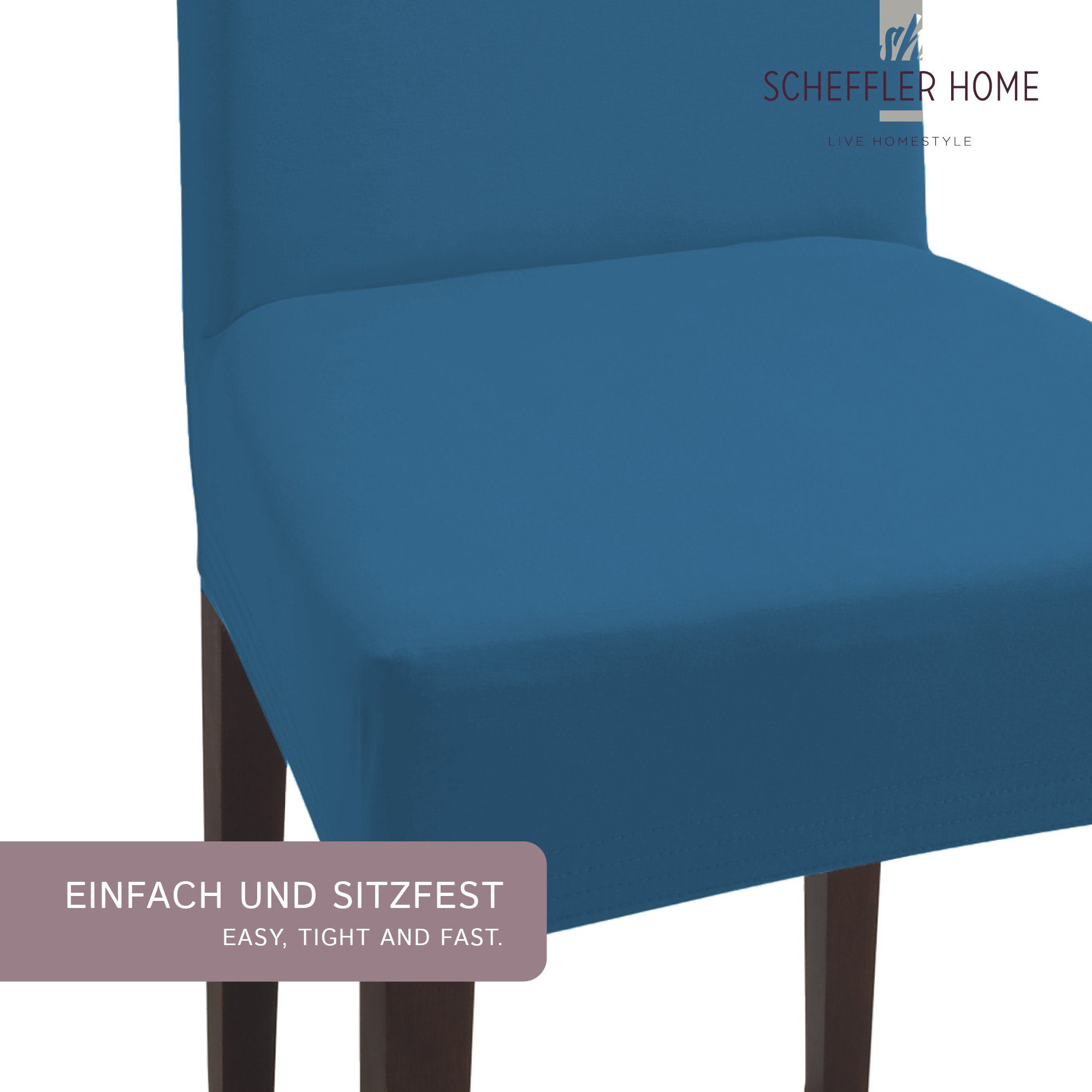 Blau Baumwolle aus Stuhlhusse Sets, verschiedene und sh Natalie HOMESTYLE Stuhlhussen LIVE SCHEFFLER-HOME Farben