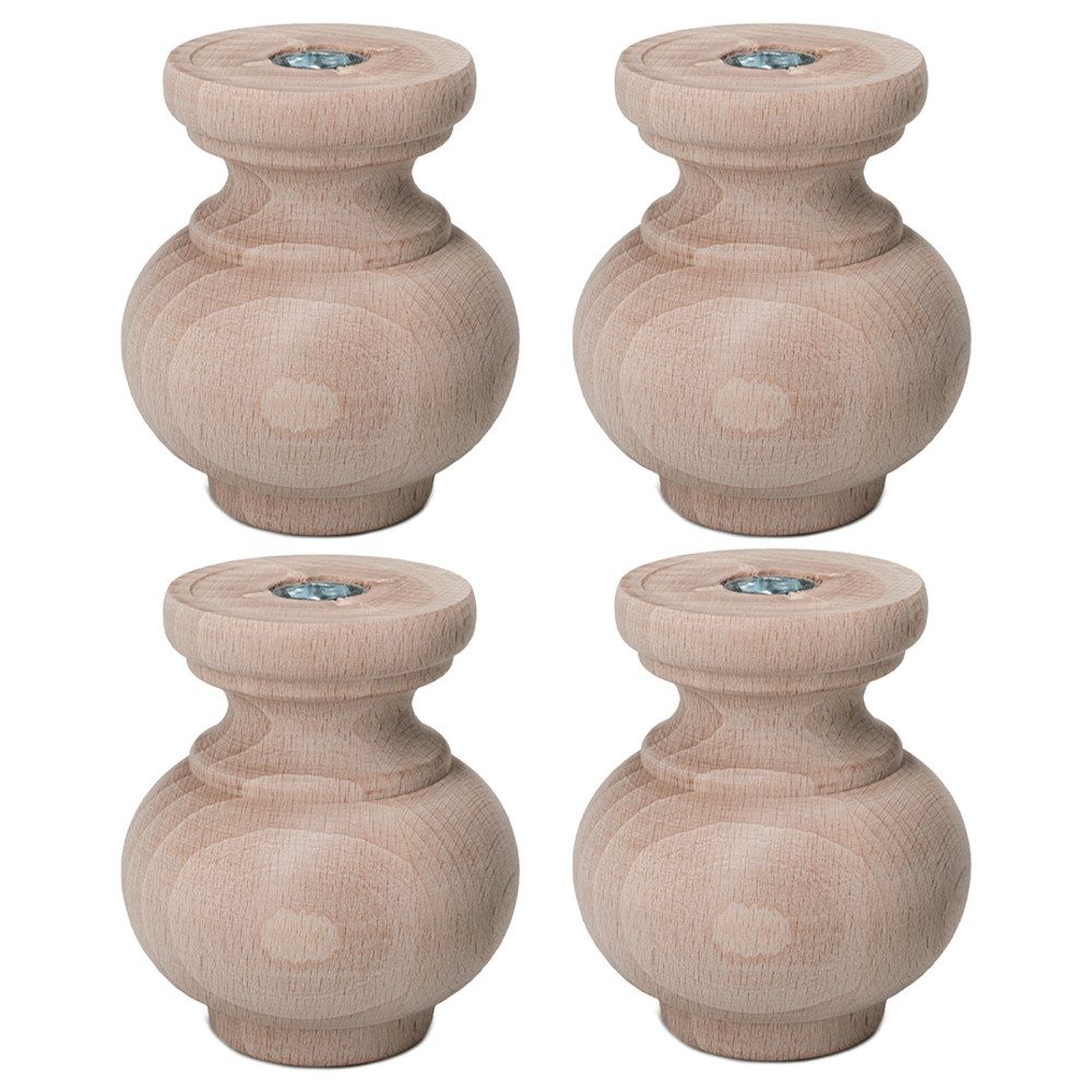 Prima-Online Möbelfuß Möbelfuße aus Holz Schrankfüß Kugelfuß Vasenform Massivholz H: 8/10 cm, (4-St)