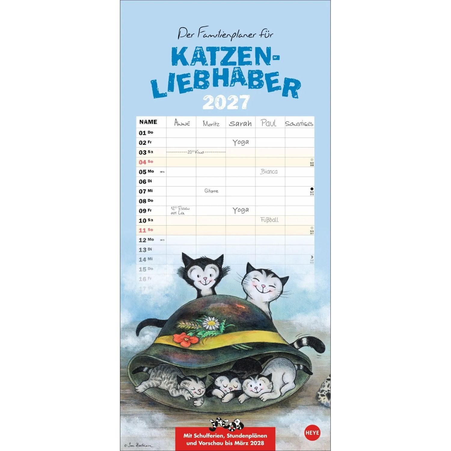 HEYE Wandkalender Jacob Familienplaner für Katzenliebhaber 2027